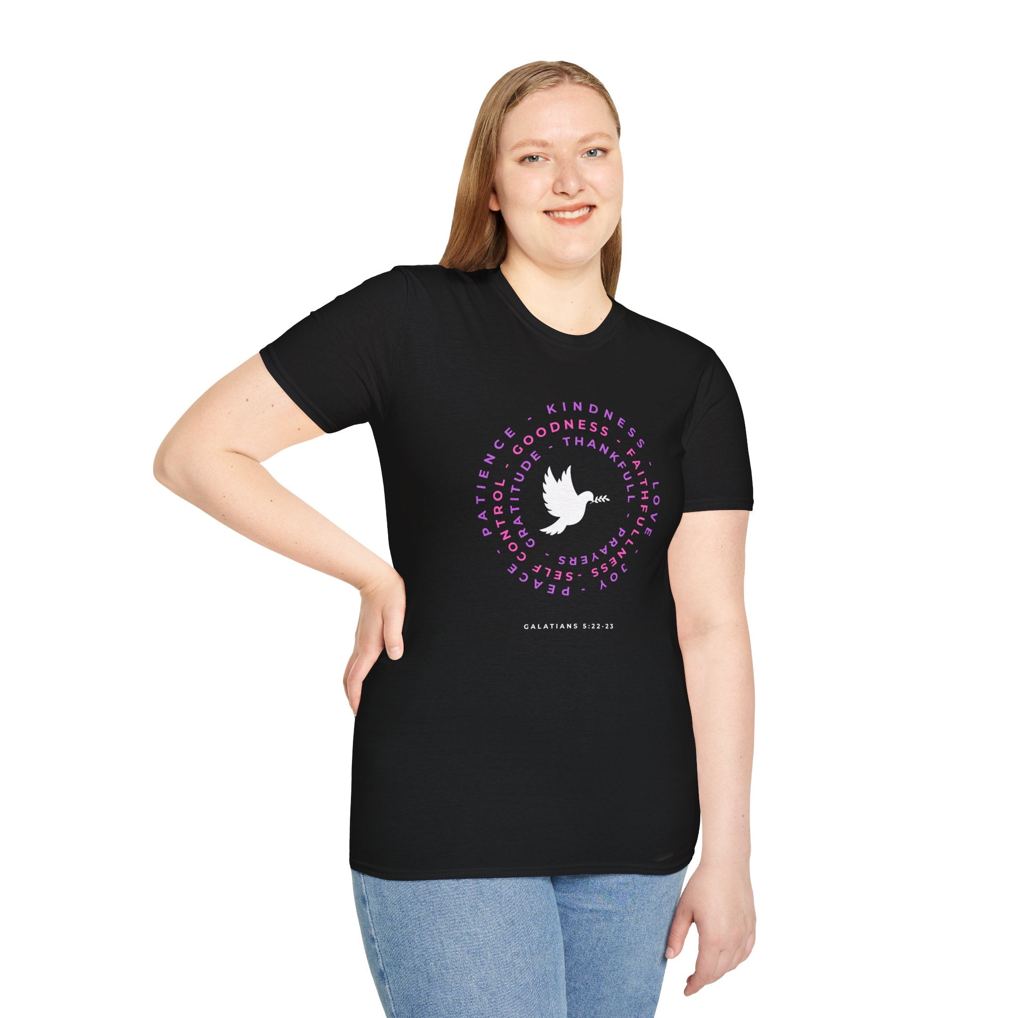 Faith Dove T‑Shirt — Galatians 5:22-23 Fruit of the Spirit Circle Design