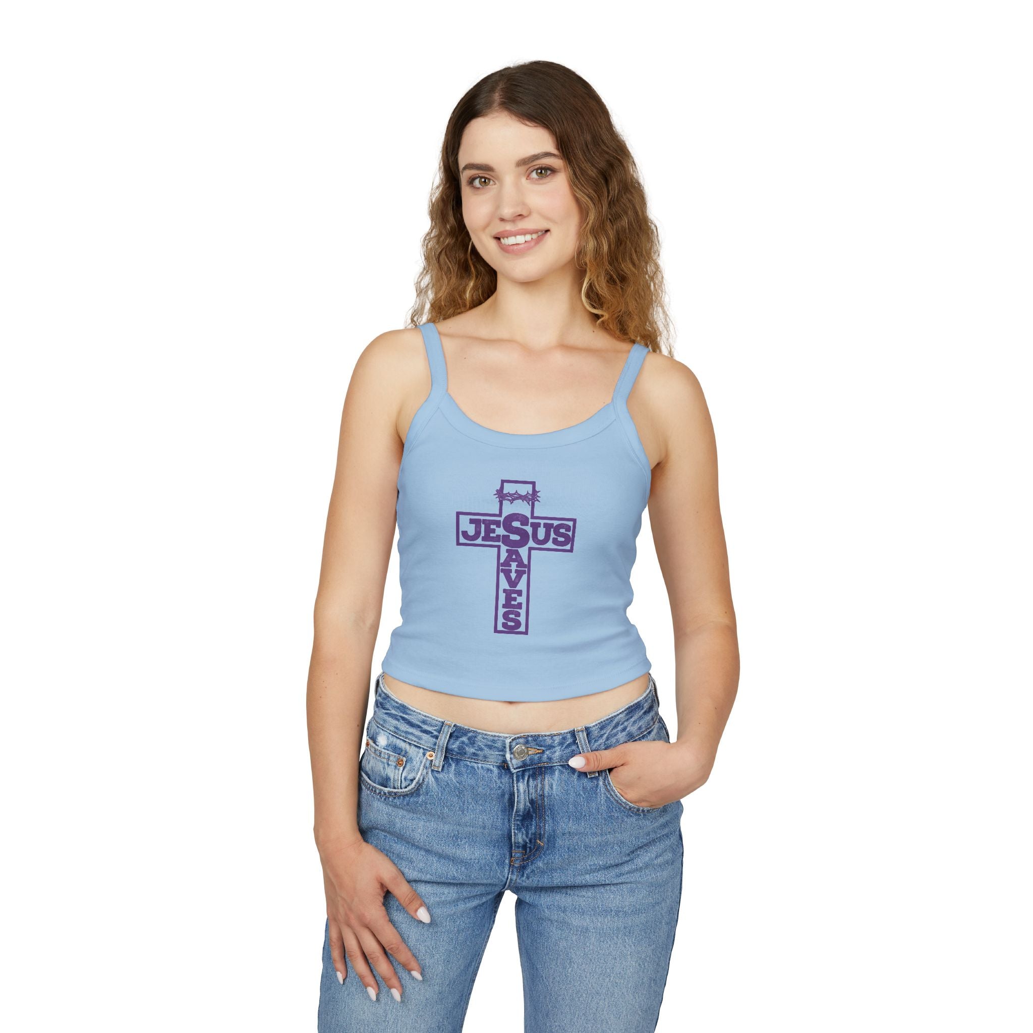 Jesus Saves Women's Spaghetti Strap Tank Top — Christian Faith Graphic Tank