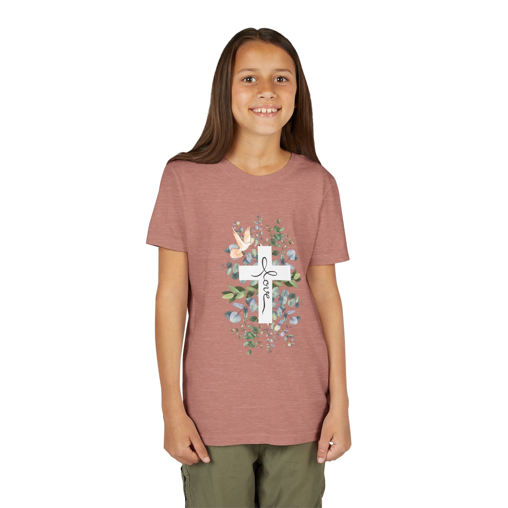 Youth Tee - Floral Cross "Jesus Will Always Love You" Christian Shirt