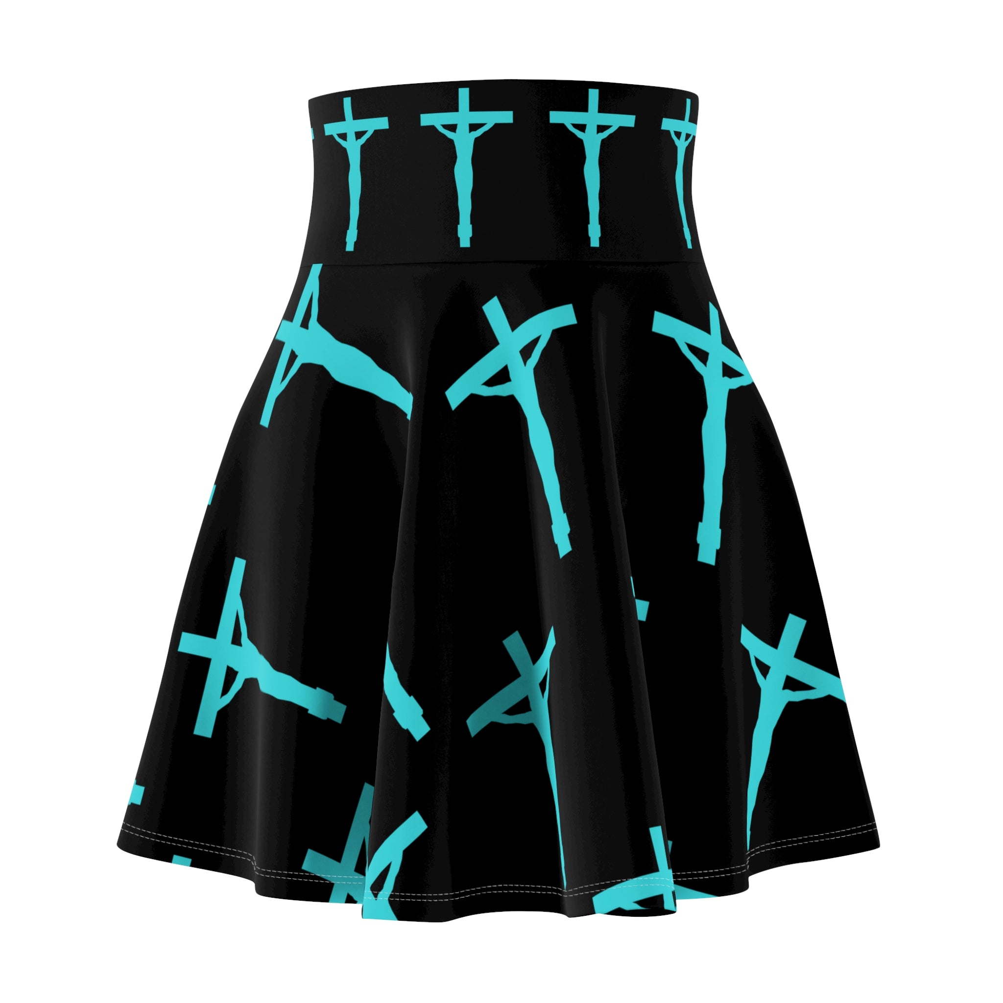 Crucifix Pattern Skirt — Lagoon Blue Cross Graphic AOP