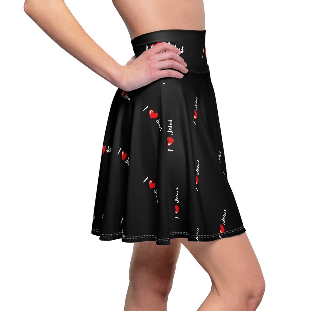 I  Heart Jesus Skirt — Women's Black Christian Faith Flared Skirt
