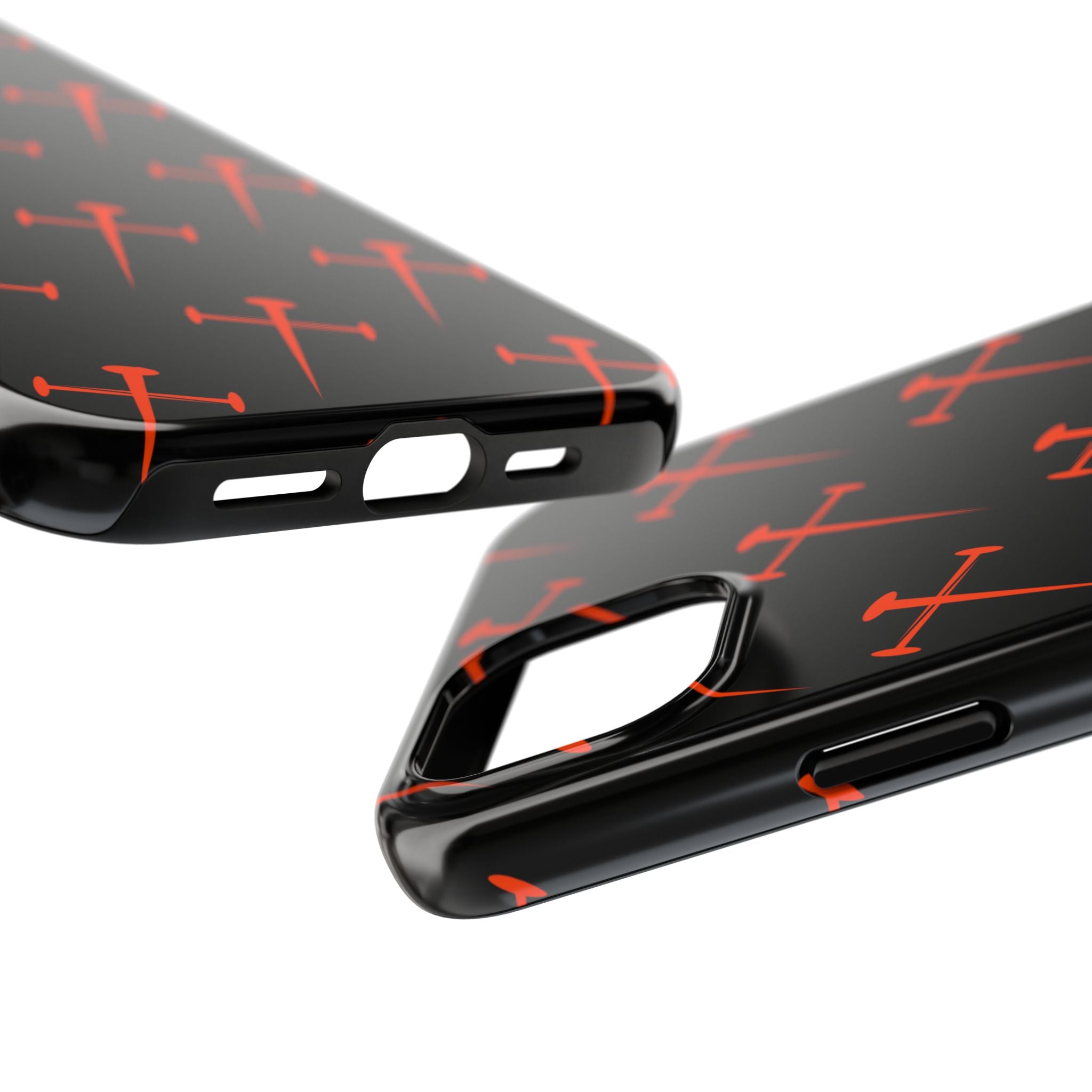 Black Tough Phone Case with Orange Nail Cross Pattern