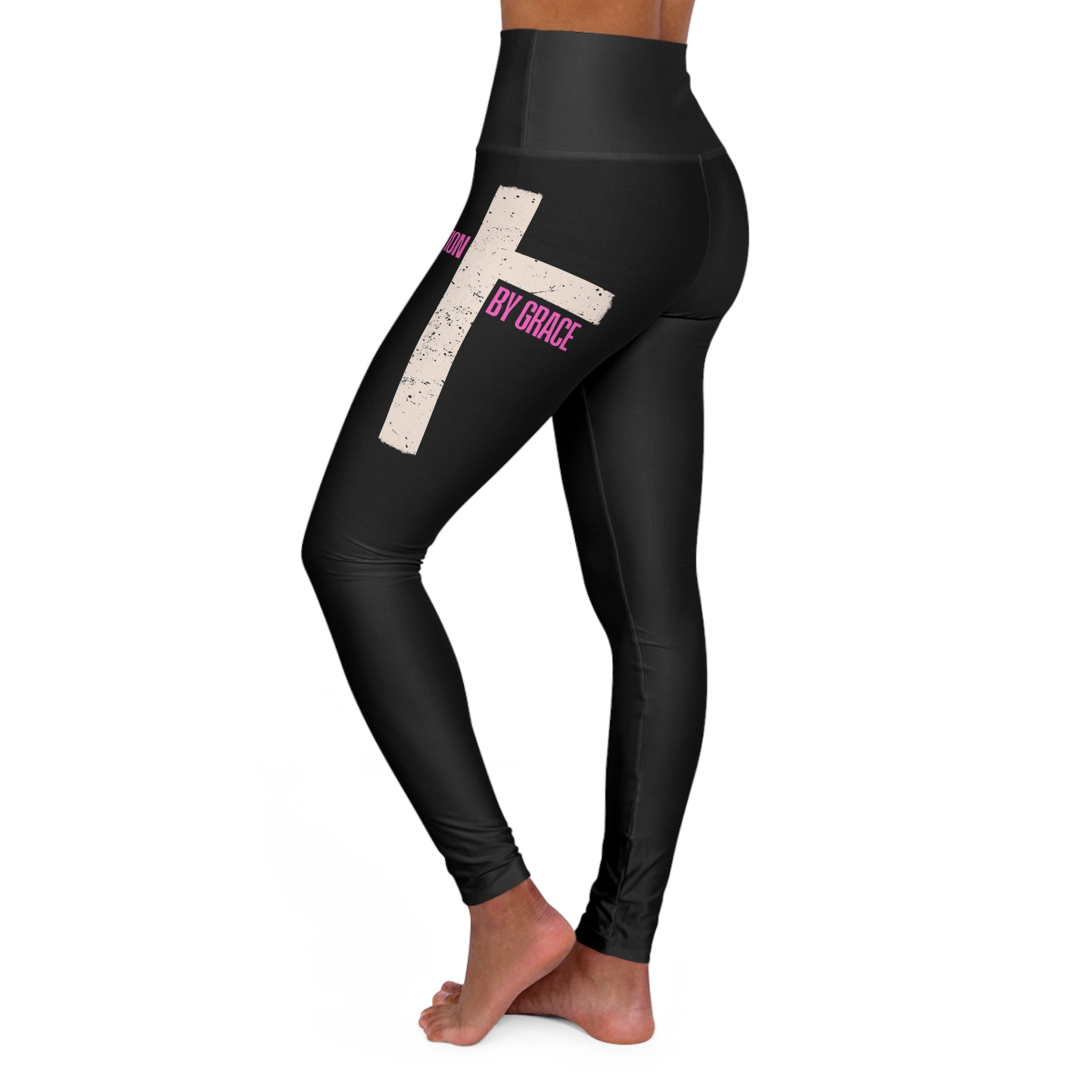 Salvation by Grace High-Waisted Leggings — White Cross Print