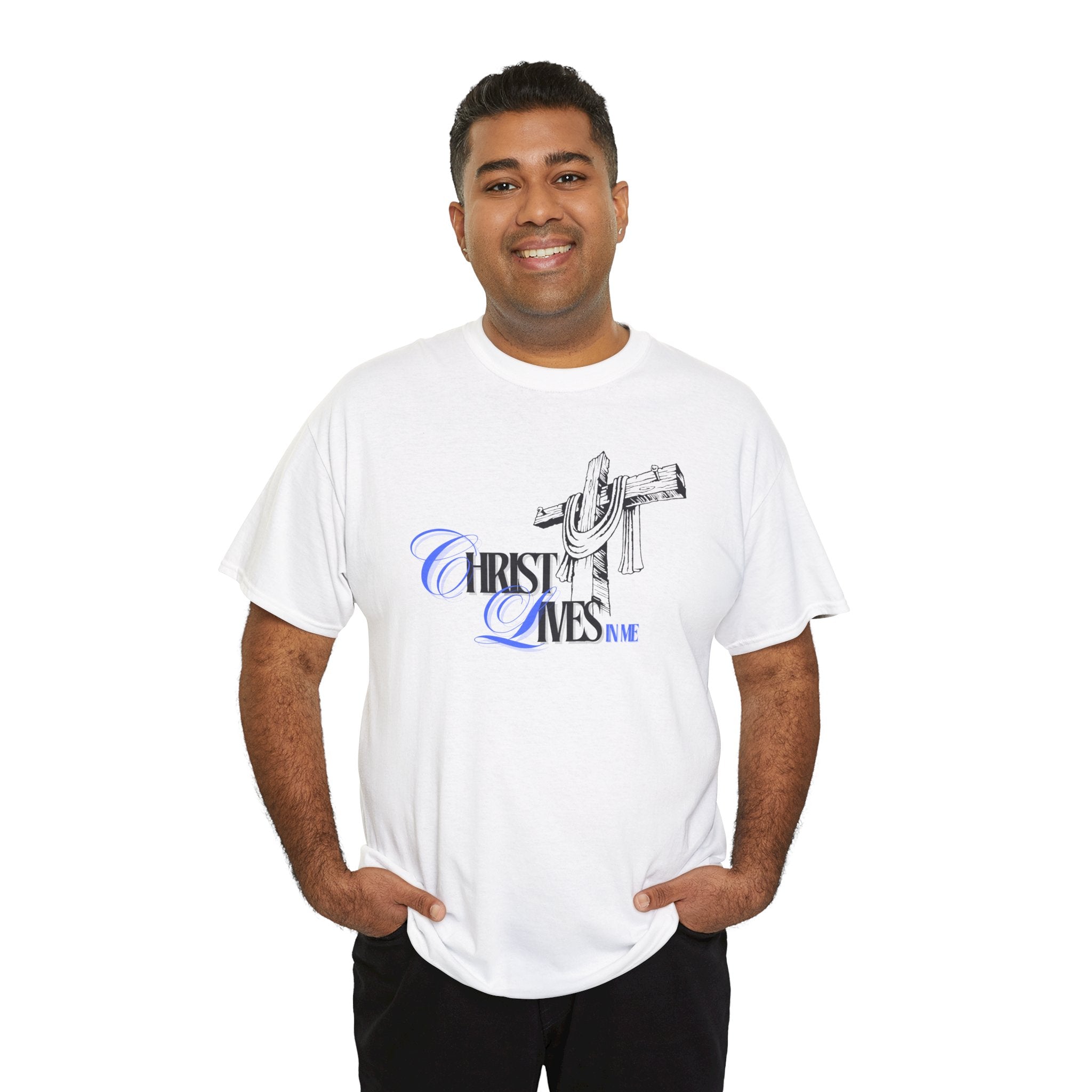 Christian Cross Tee — “Christ Lives in Me” Scripture Shirt (Galatians 2:20)