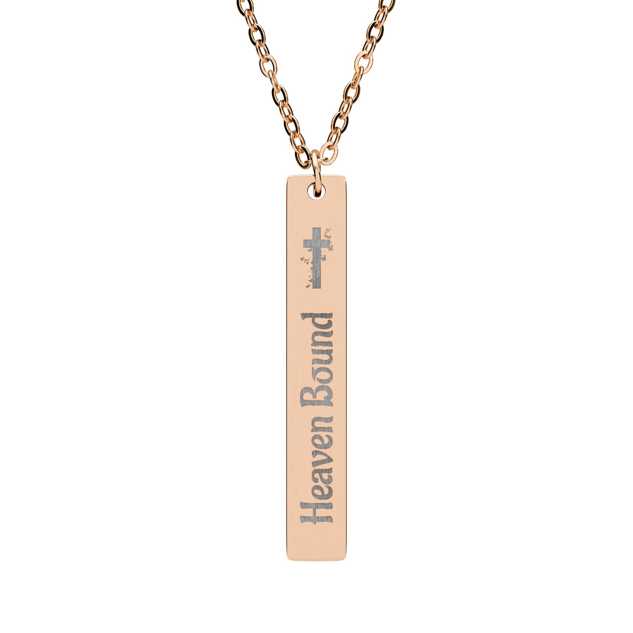 Heaven Bound Engraved Vertical Bar Necklace — Cross Pendant Stainless Steel