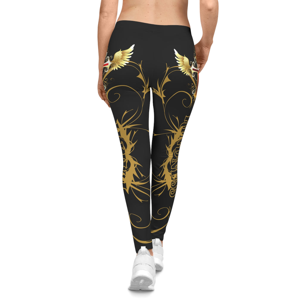Women’s Winged Cross Leggings — Black & Gold Faith and Kindness Design