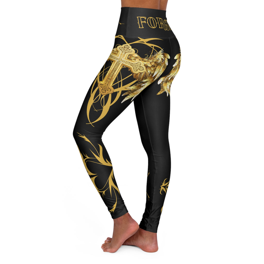 Forgiven Cross Angel Wings High-Waist Leggings