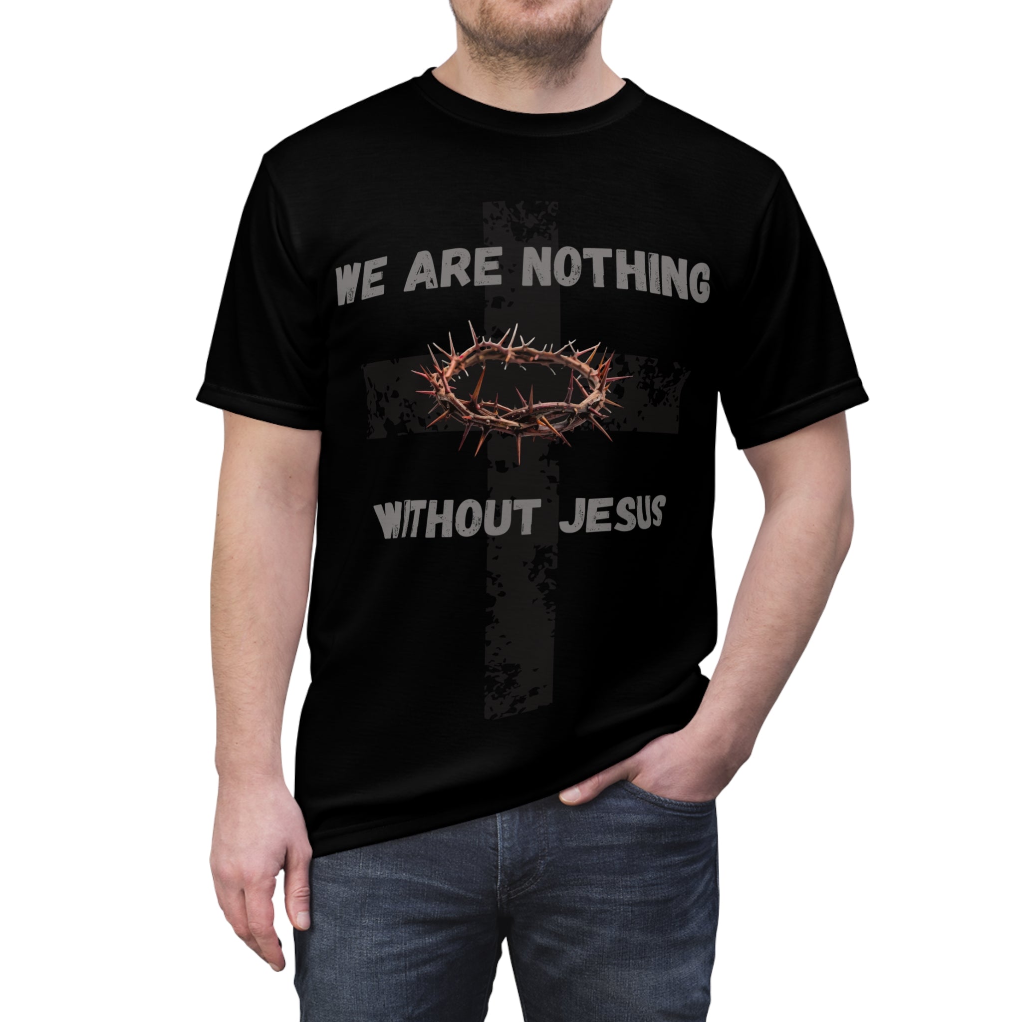 Christian Cross T‑Shirt — “We Are Nothing Without Jesus” Crown of Thorns Tee