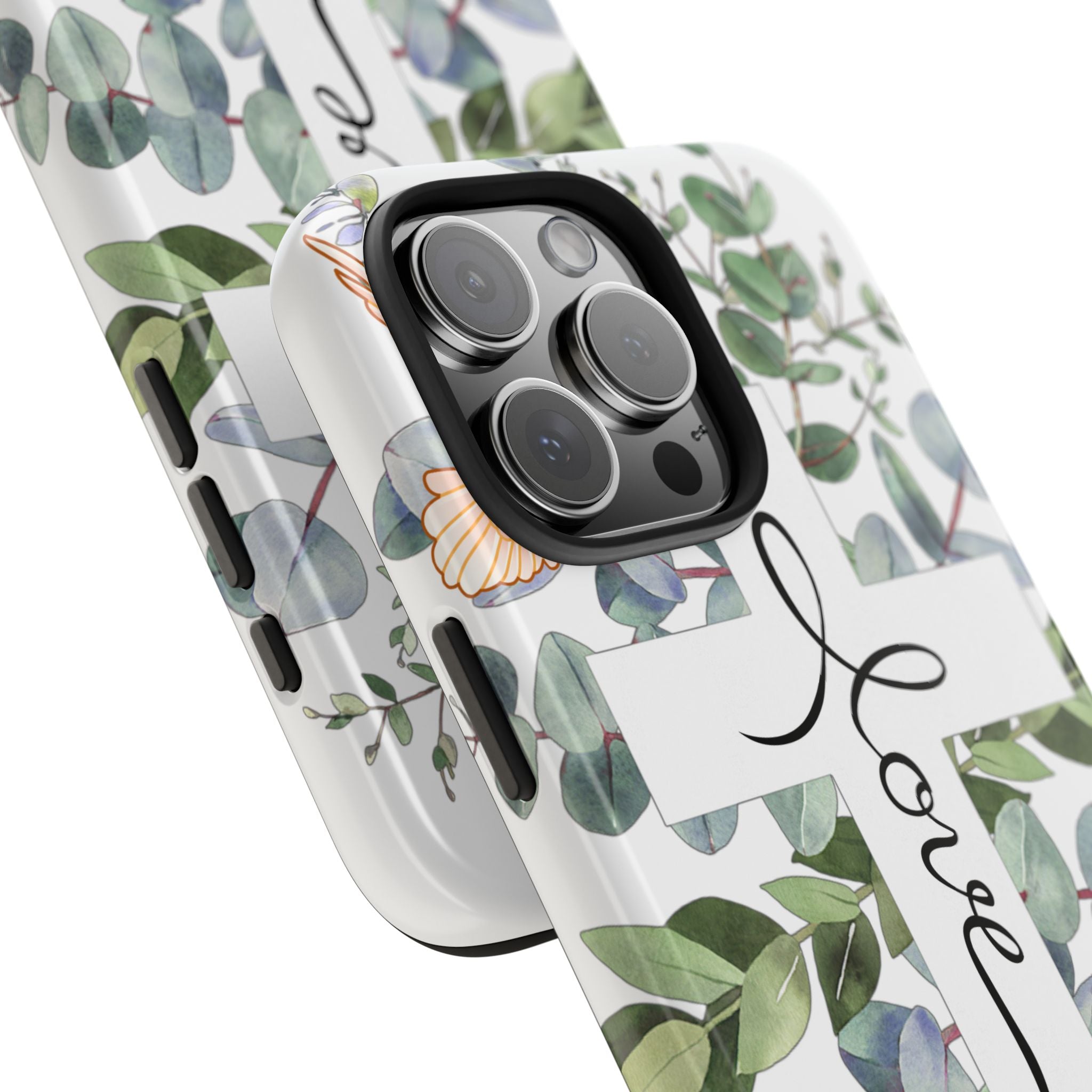 Religious Cross Tough Phone Case — Eucalyptus Floral "Love" Design