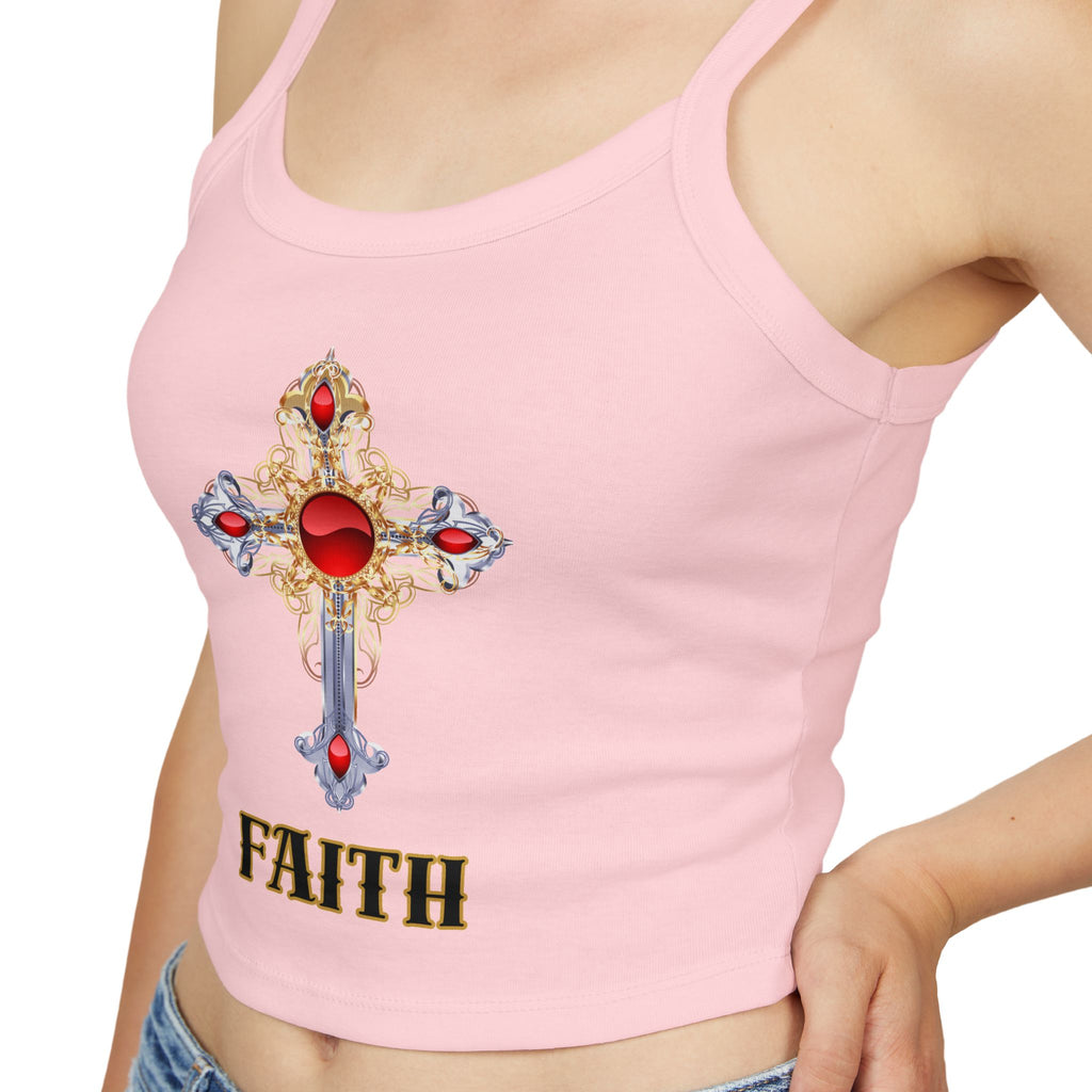 Faith Cross Crop Tank Top — Women's Spiritual Spaghetti Strap Top