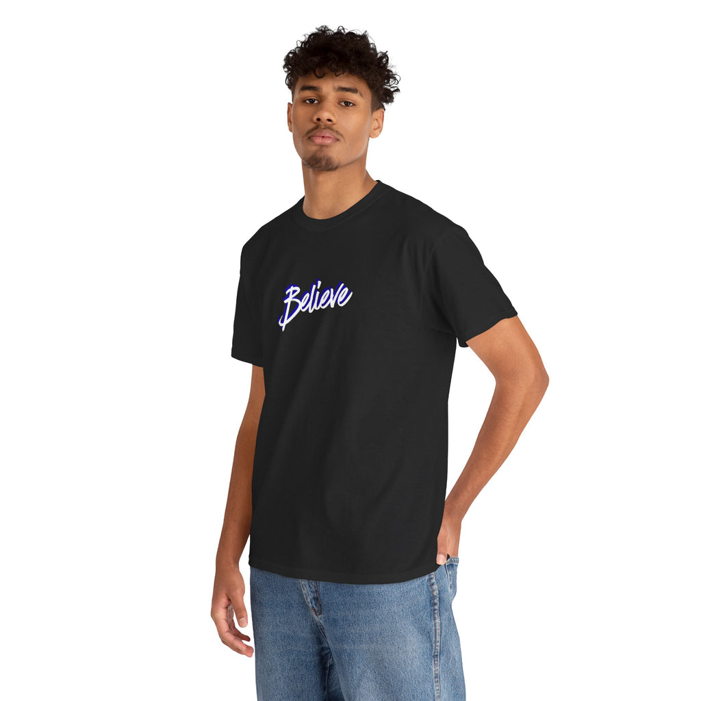 Believe Script Tee — Christian Faith Graphic T‑Shirt (Believe in the Lord Jesus)
