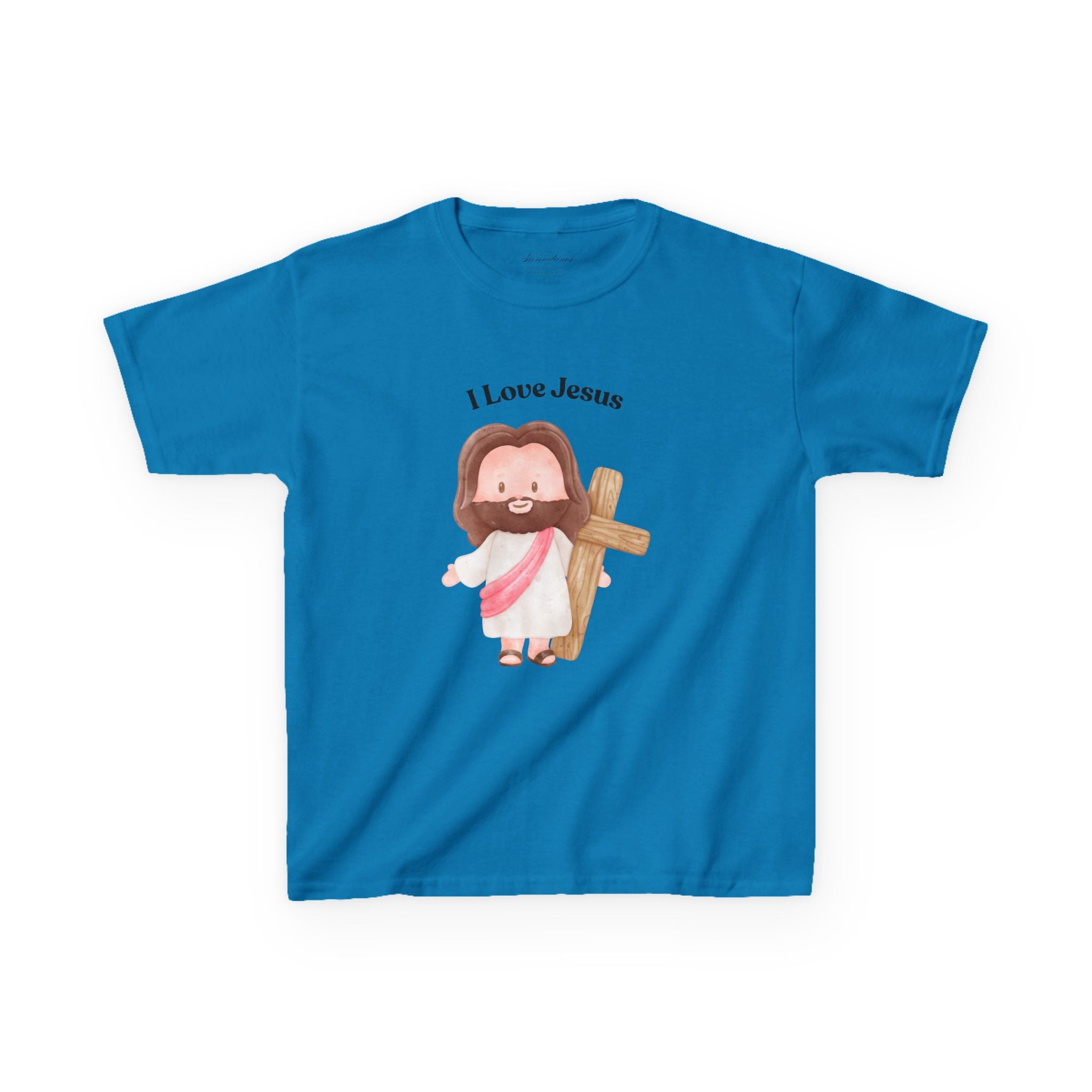 Kids T-Shirt — Cute "I Love Jesus" Cartoon Jesus Holding Cross — Christian Easter Gift for Children