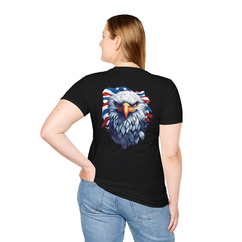Patriotic Eagle T-Shirt — "May God Bless America" Flag Cross Graphic