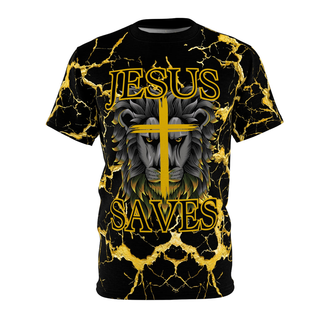 Jesus Saves Lion Cross Tee — Bold Christian Graphic T‑Shirt