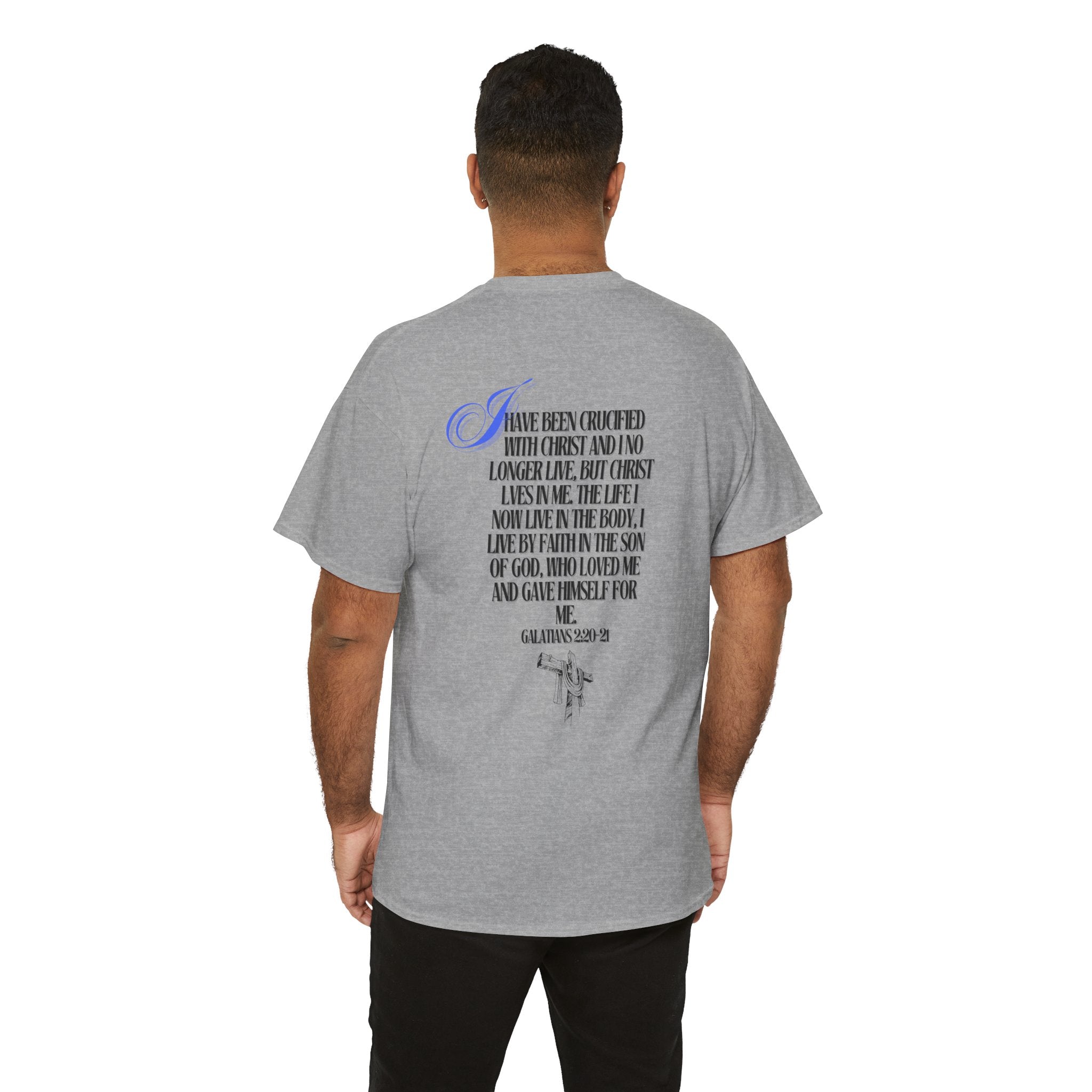 Christian Cross Tee — “Christ Lives in Me” Scripture Shirt (Galatians 2:20)