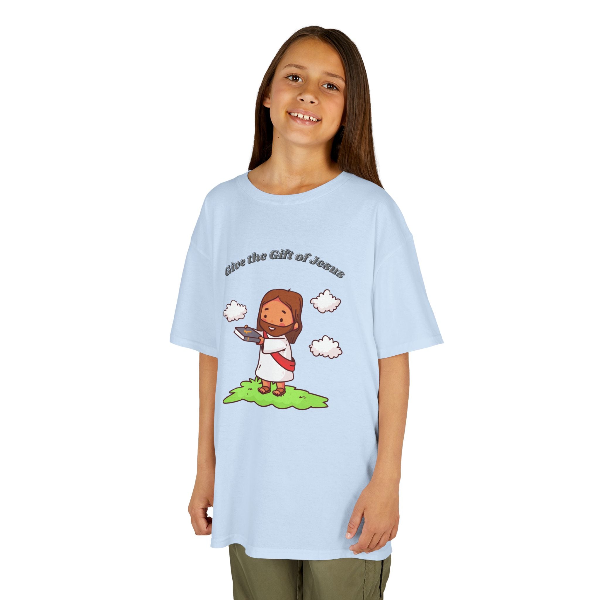 Kids T‑Shirt — Cute Jesus Graphic “Give the Gift of Jesus” | Christian Holiday Gift