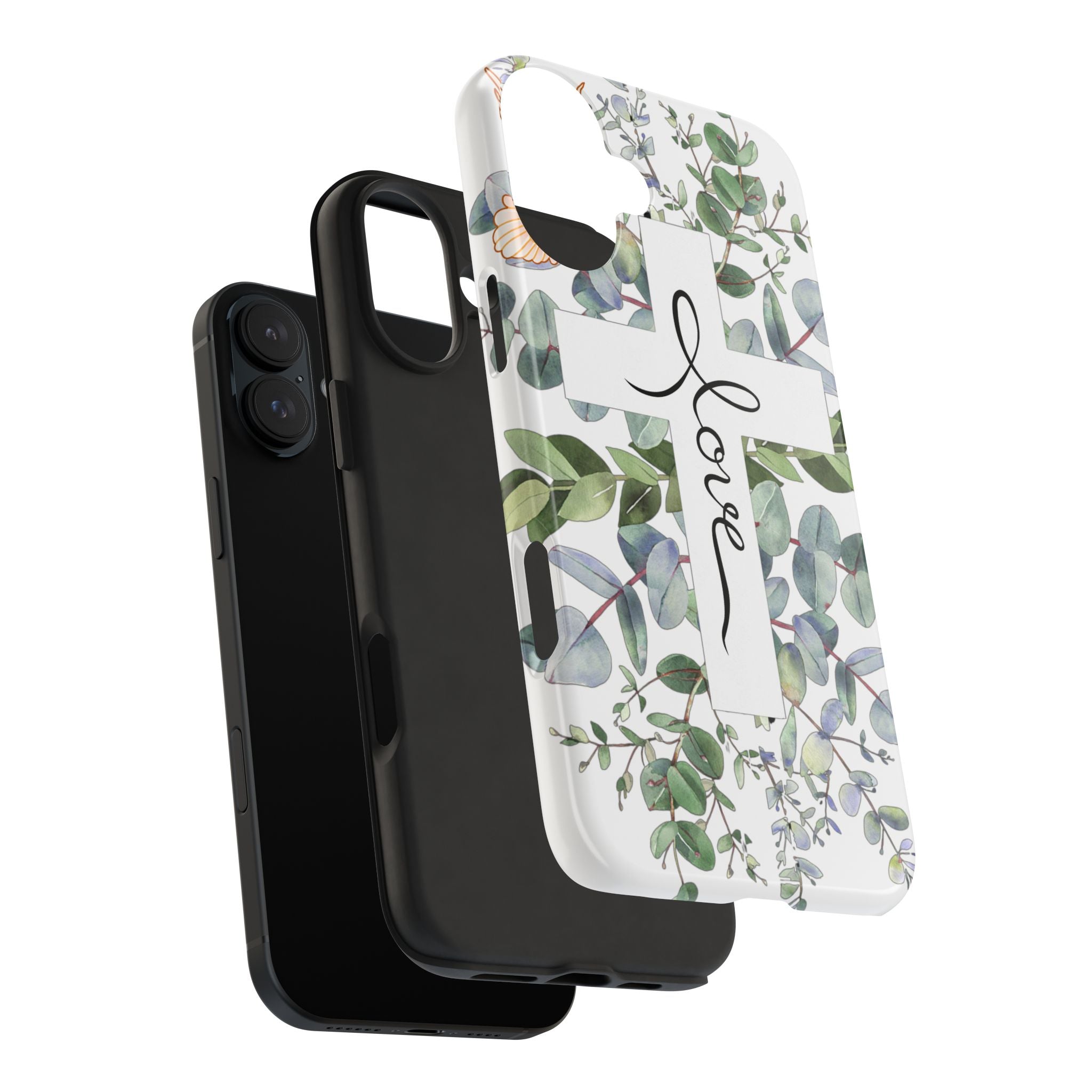 Religious Cross Tough Phone Case — Eucalyptus Floral "Love" Design