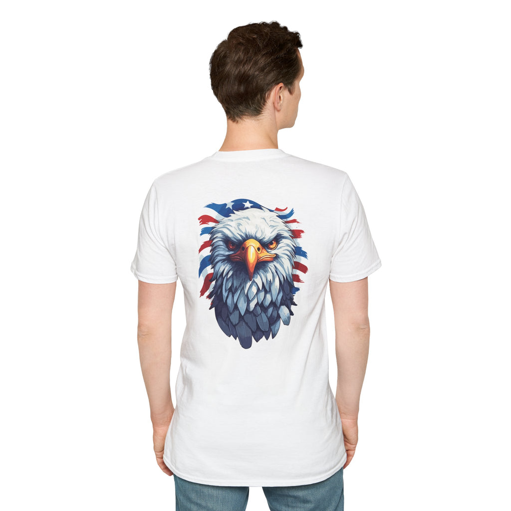 Patriotic Eagle T-Shirt — "May God Bless America" Flag Cross Graphic