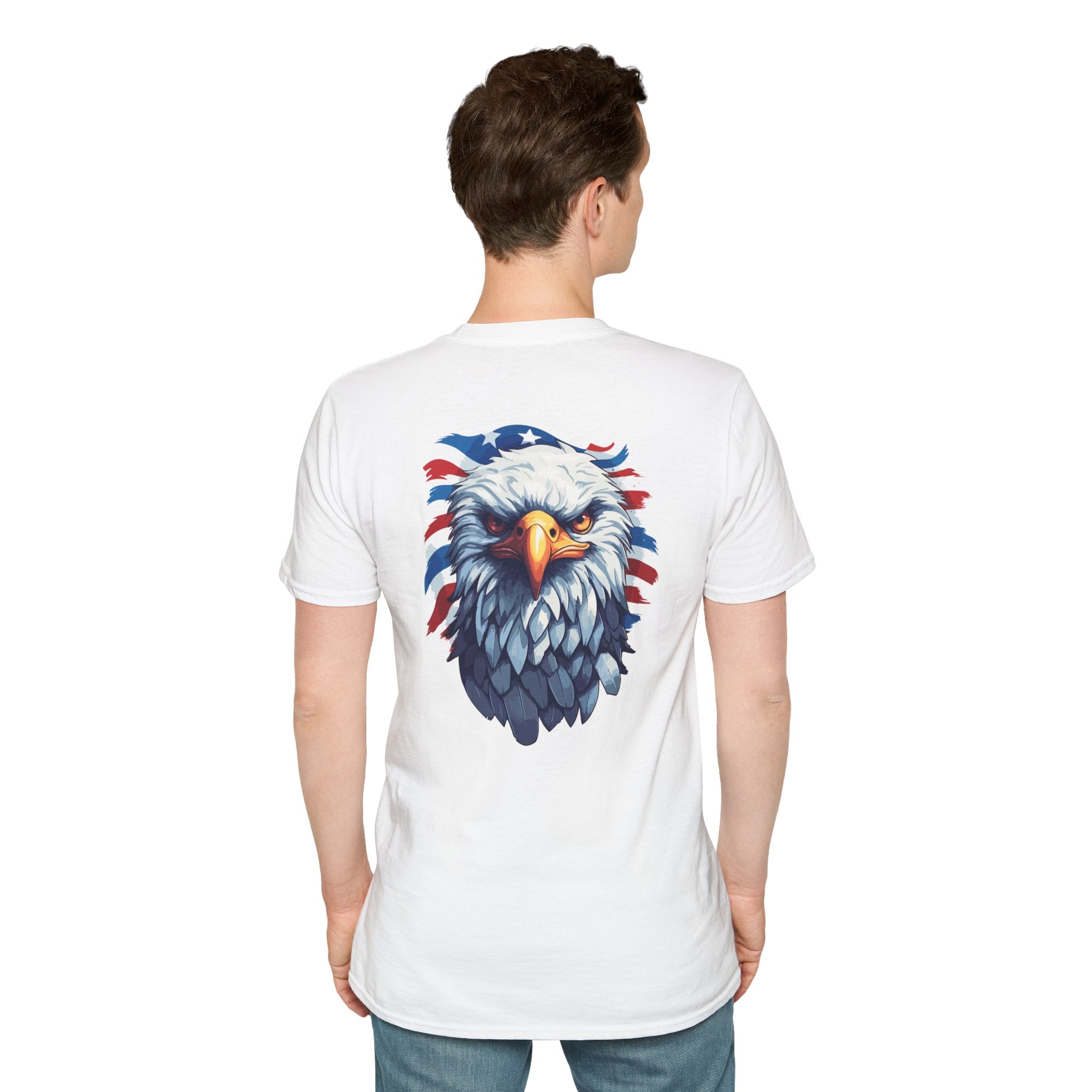 Patriotic Eagle T-Shirt — "May God Bless America" Flag Cross Graphic