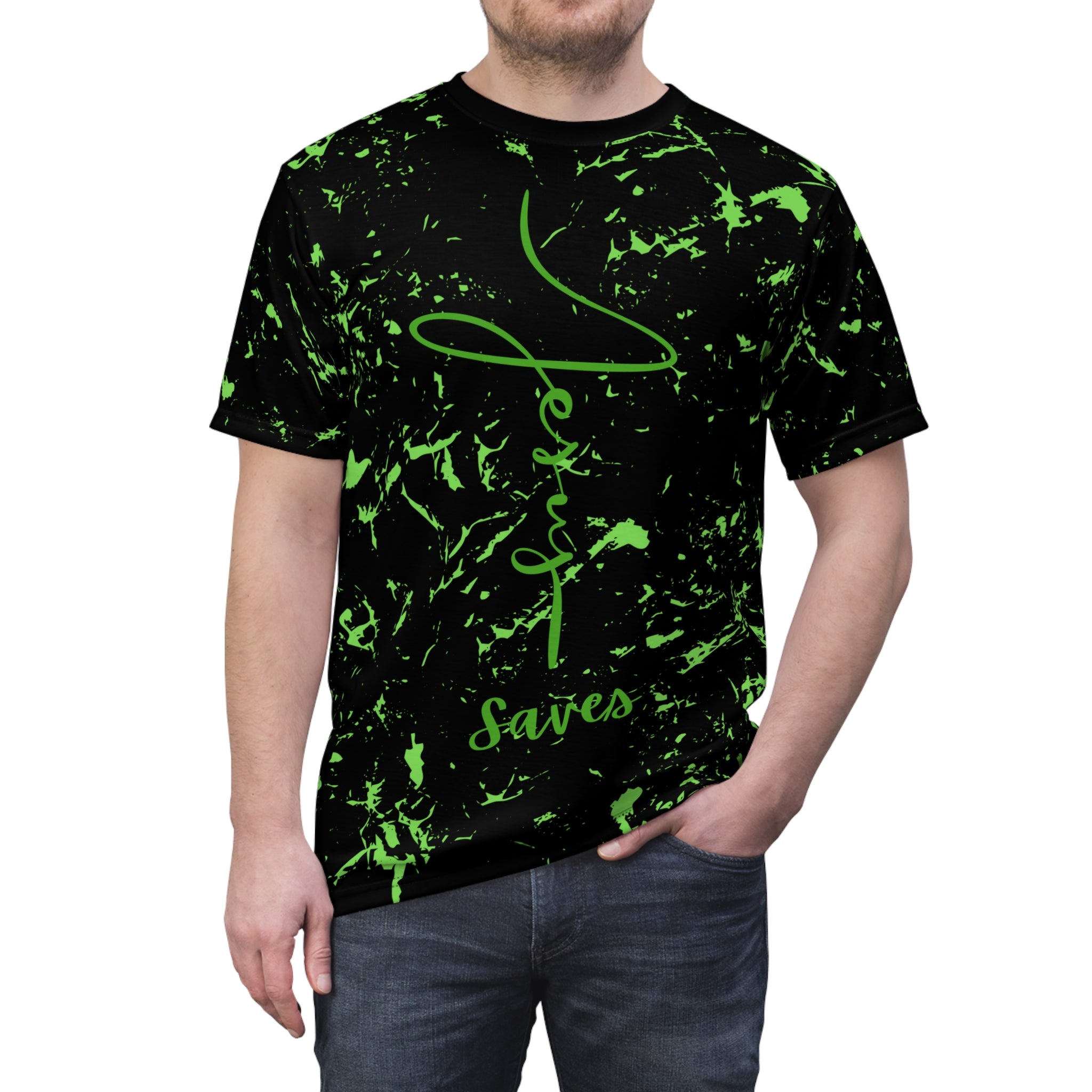 Jesus Saves Neon Marble Tee