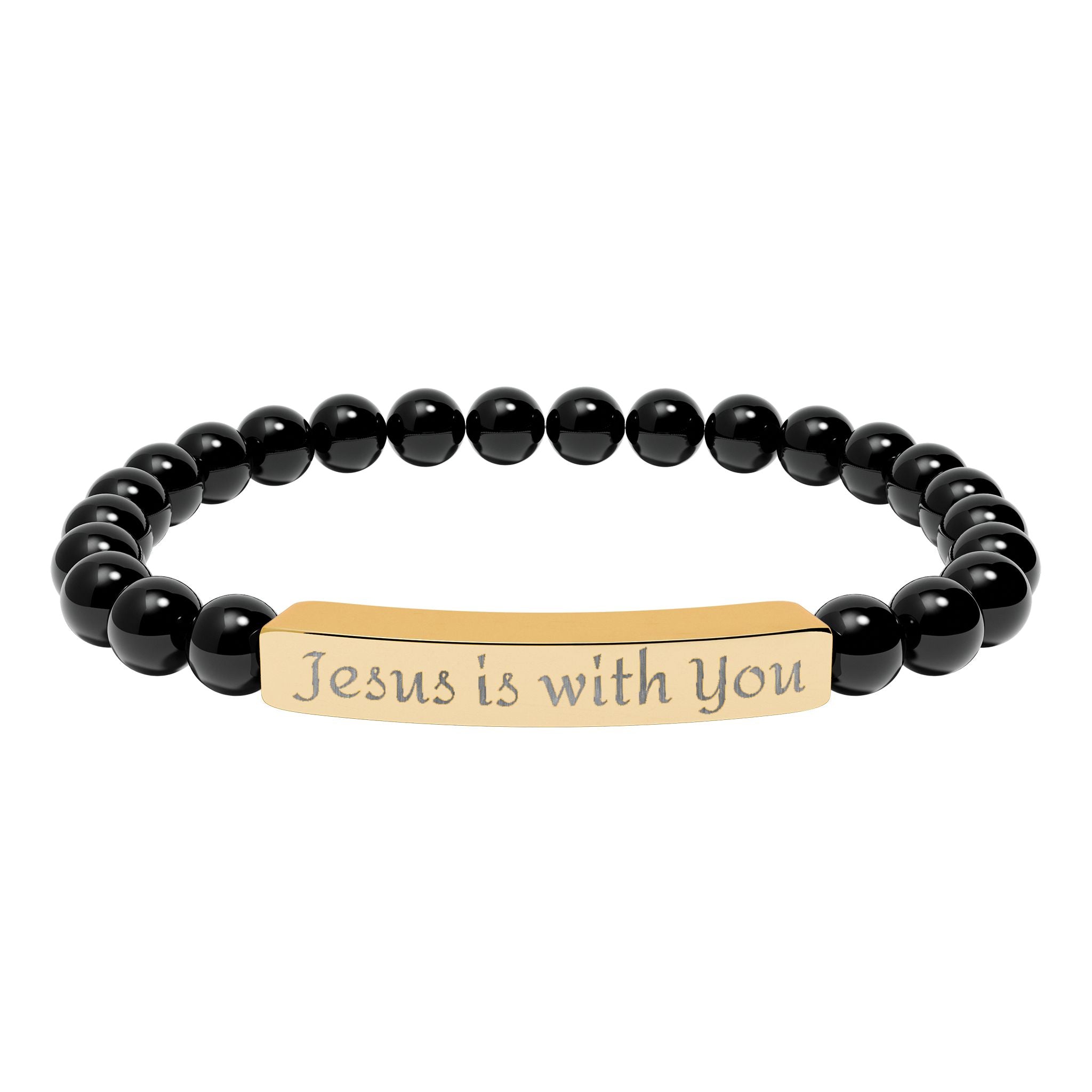 Engraved 'Jesus Is With You' Natural Stone Stretch Bracelet