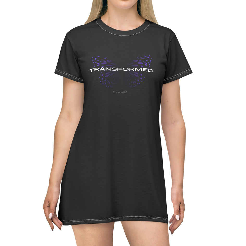 Transformed Butterfly T-Shirt Dress — Black Graphic AOP Dress