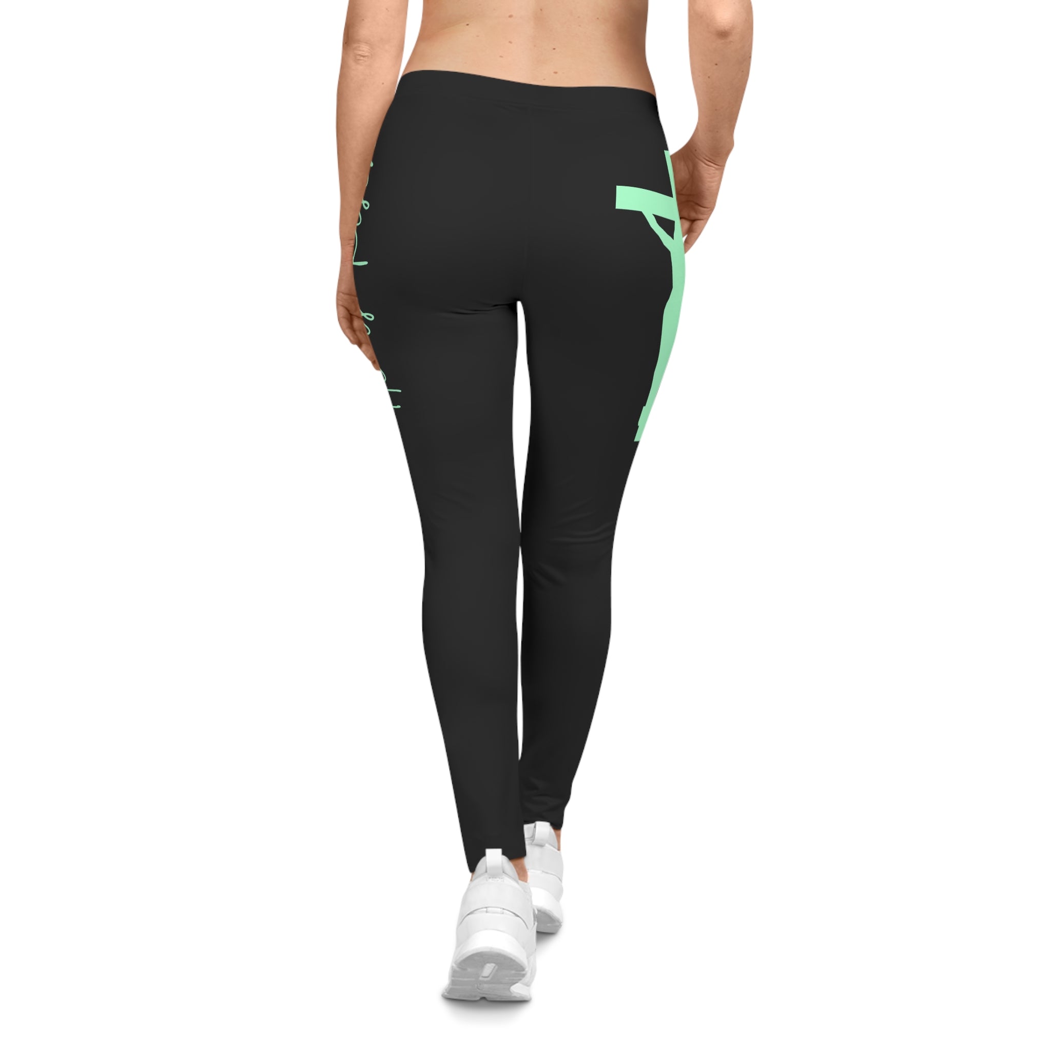 Resurrection Cross Women's Leggings — Faith-Inspired Black & Mint Activewear