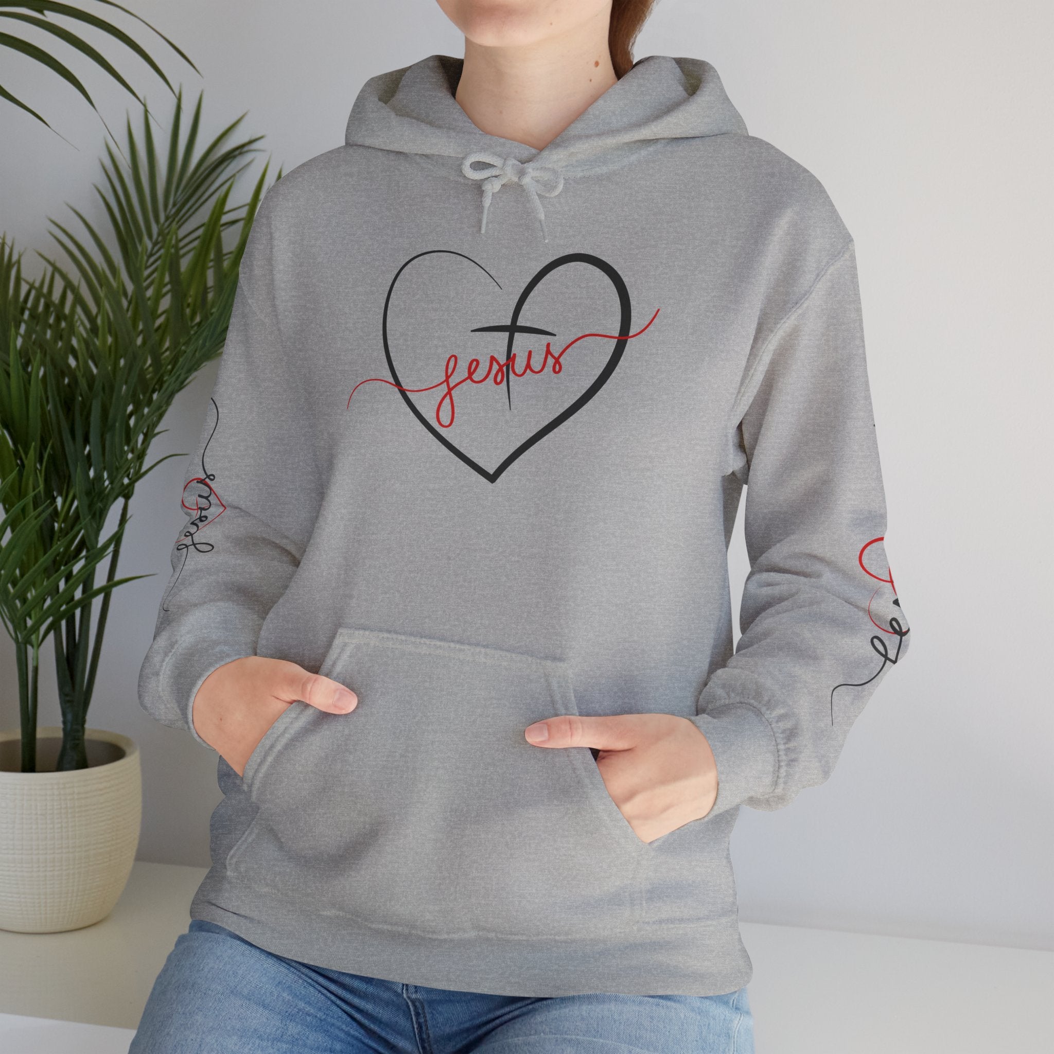 Heart Script "Jesus" Hoodie — Faith Graphic Sweatshirt