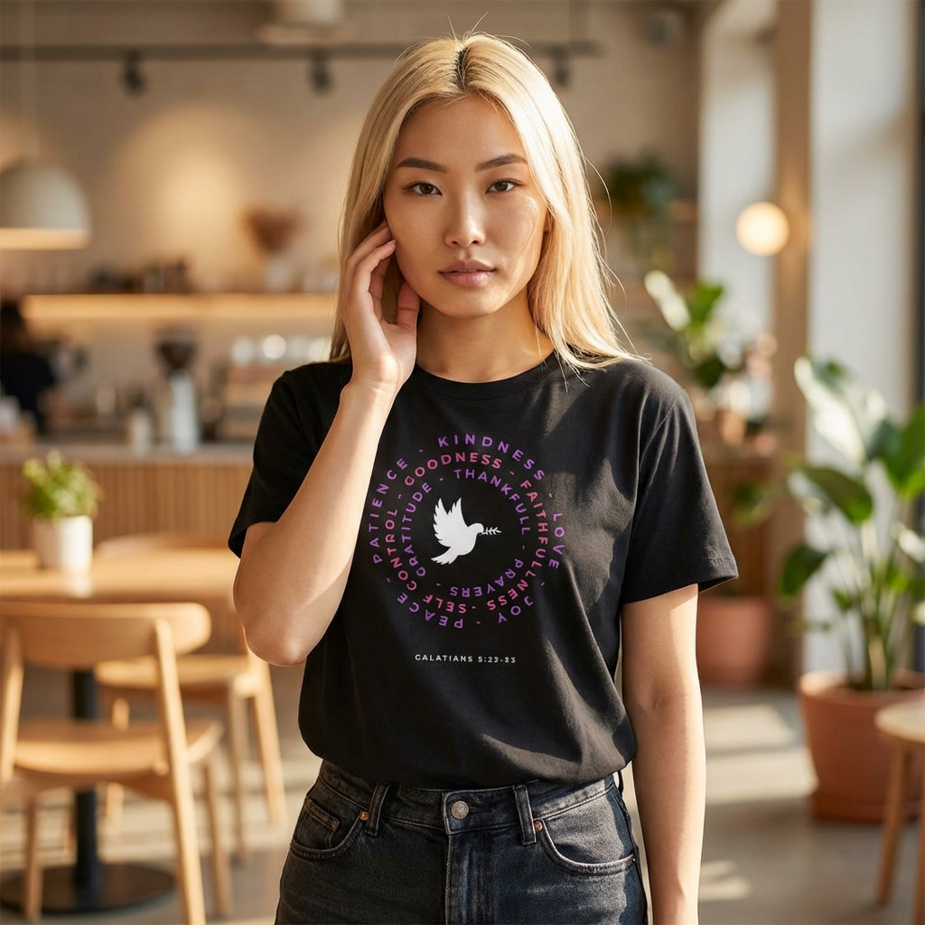 Faith Dove T‑Shirt — Galatians 5:22-23 Fruit of the Spirit Circle Design