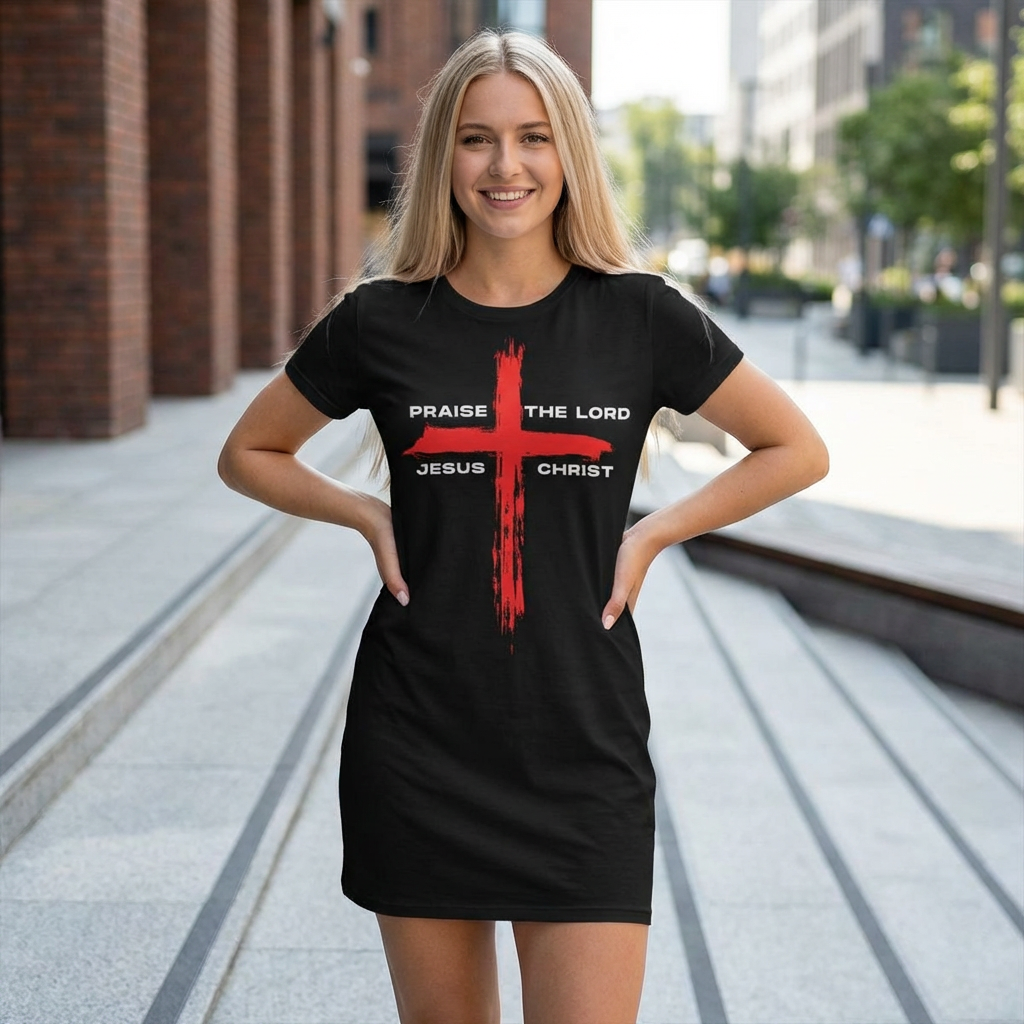 Praise The Lord Jesus Christ Cross T‑Shirt Dress — Christian Faith Dress