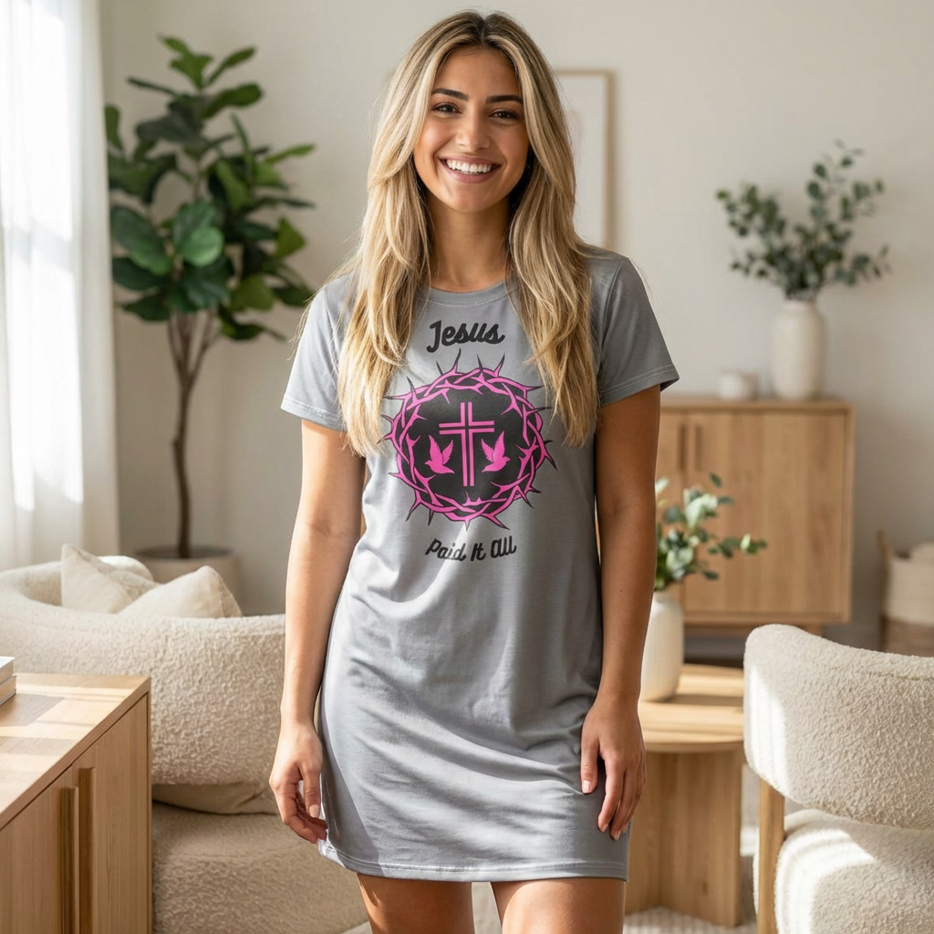 Jesus Crown of Thorns T‑Shirt Dress — "Jesus Paid It All" Christian Casual Dress