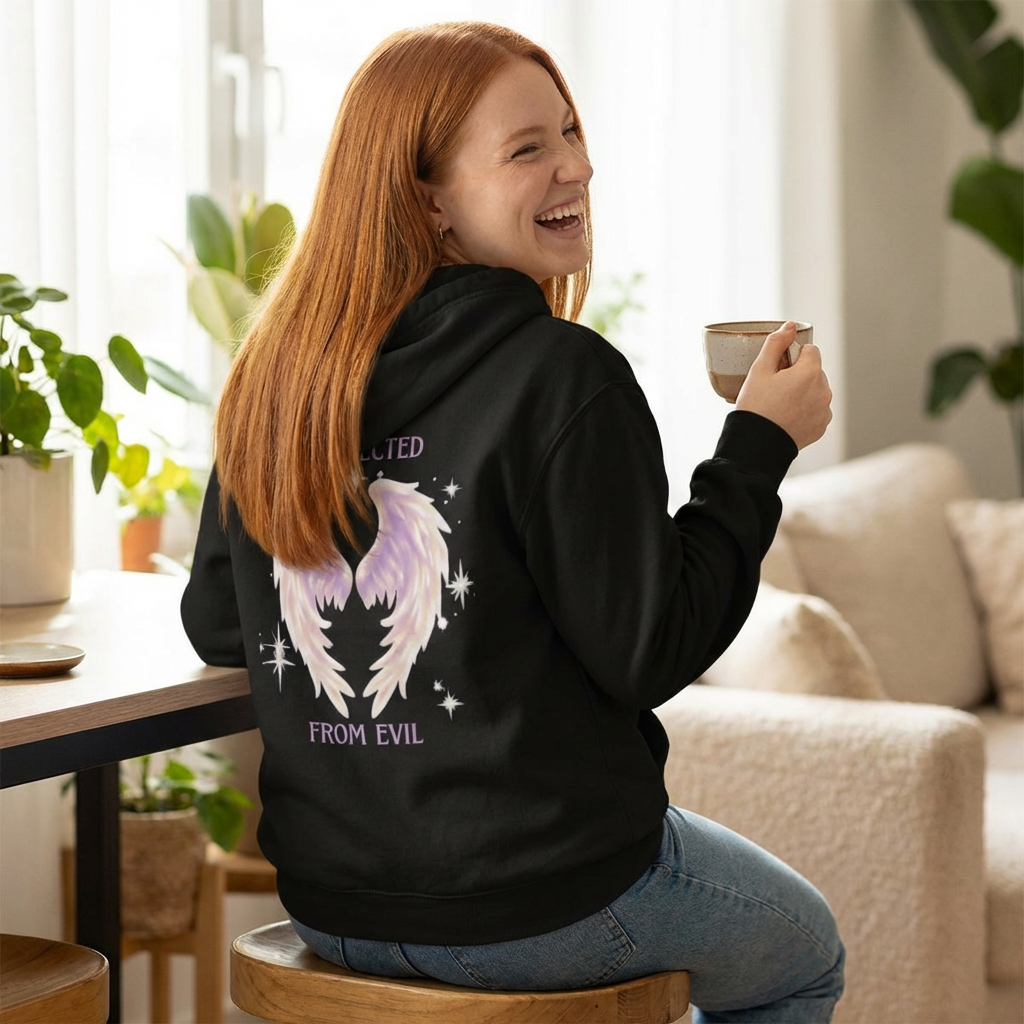 Protected From Evil Hoodie — Angel Wings Spiritual Graphic Hoodie