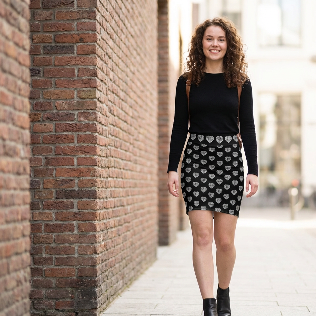 Jesus Heart Pattern Pencil Skirt — Black & White Jesus Heart Print