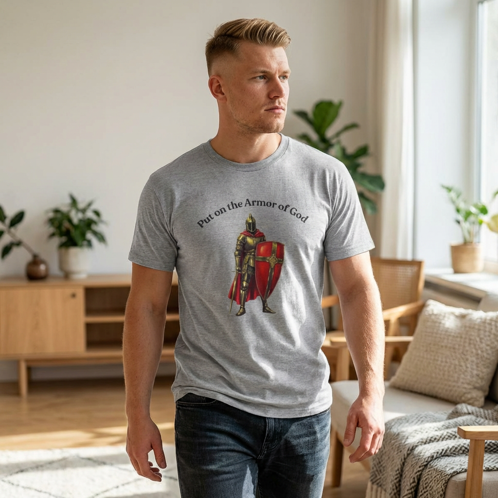 Christian Armor of God T-Shirt — Men's "Put on the Armor of God" Bible Verse Tee