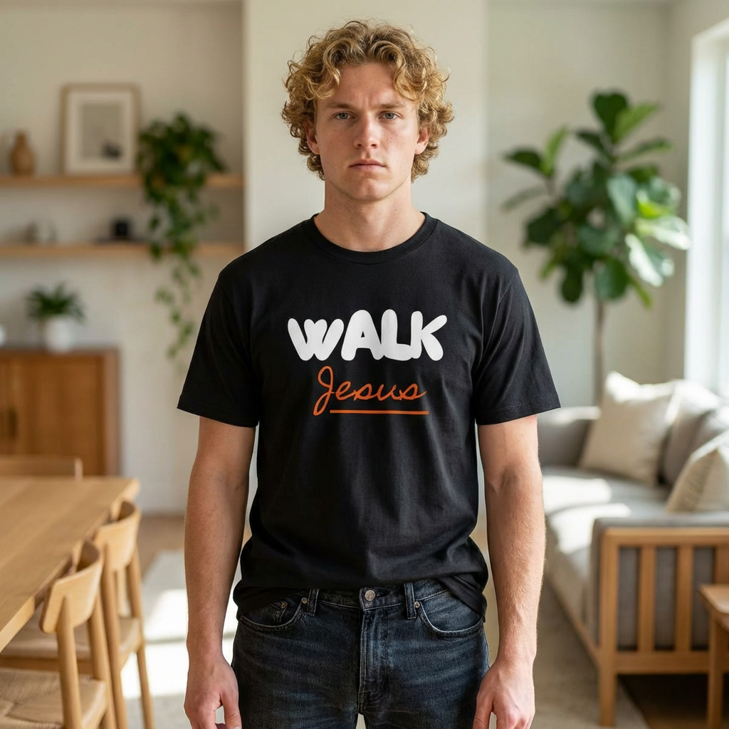 Christian Walk T‑Shirt — “Walk Jesus” Faith Tee with ‘Don’t Be an Artificial Christian’ Back Message