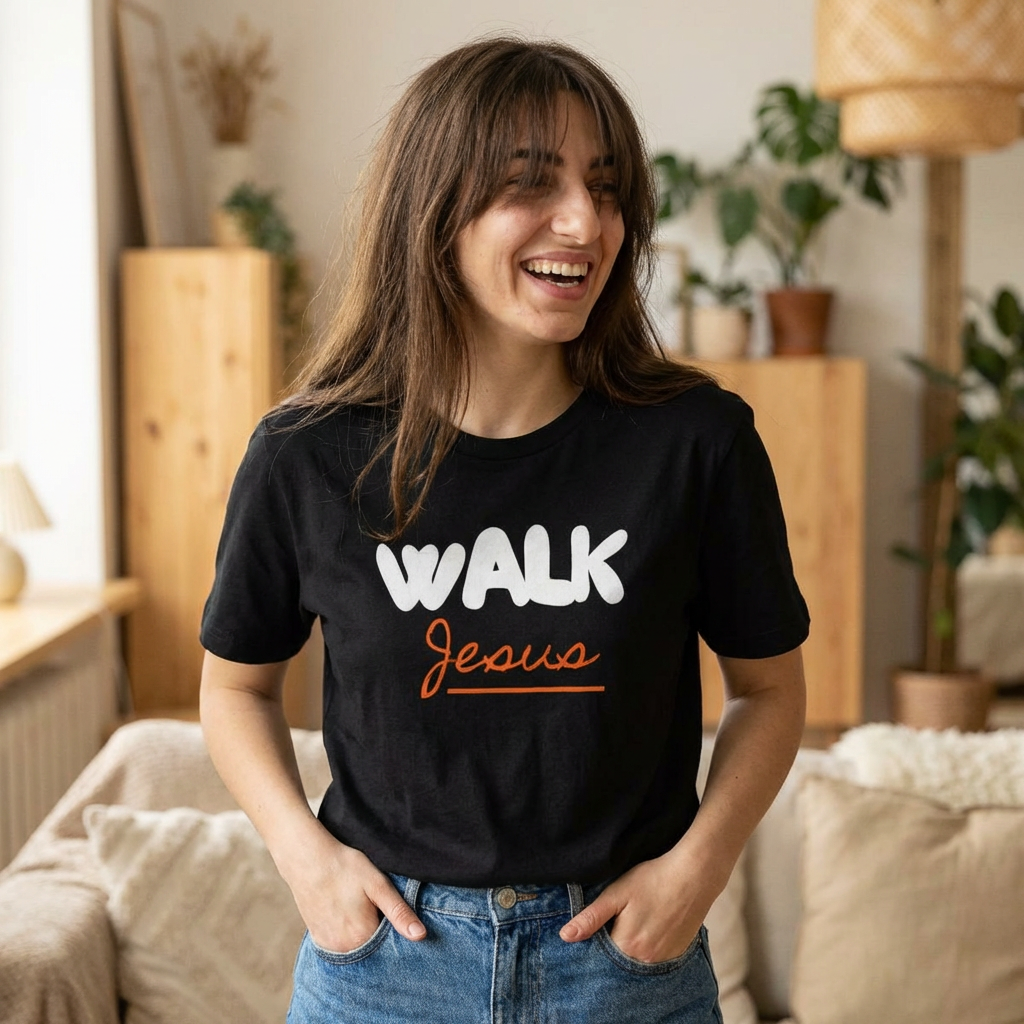 Christian Walk T‑Shirt — “Walk Jesus” Faith Tee with ‘Don’t Be an Artificial Christian’ Back Message