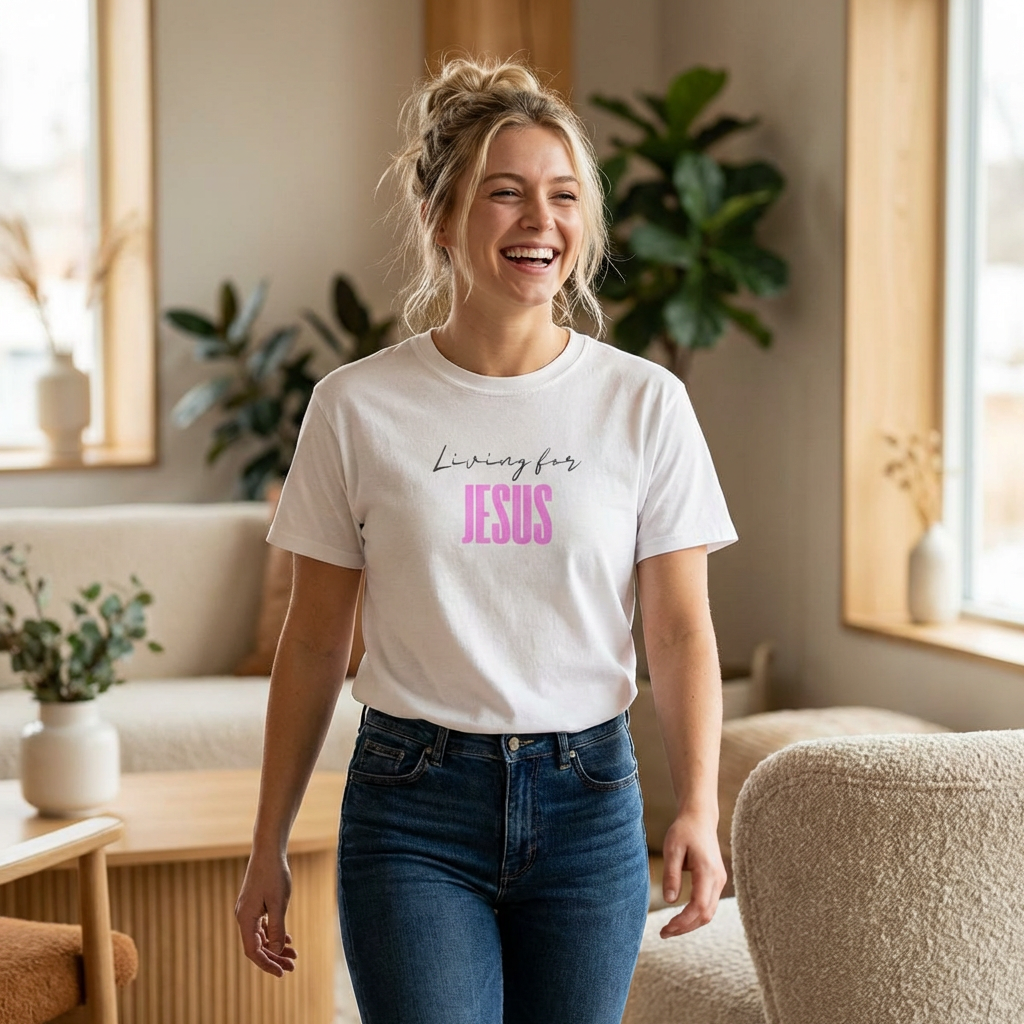 Living For Jesus Tee — Women's Christian Faith Graphic T-Shirt