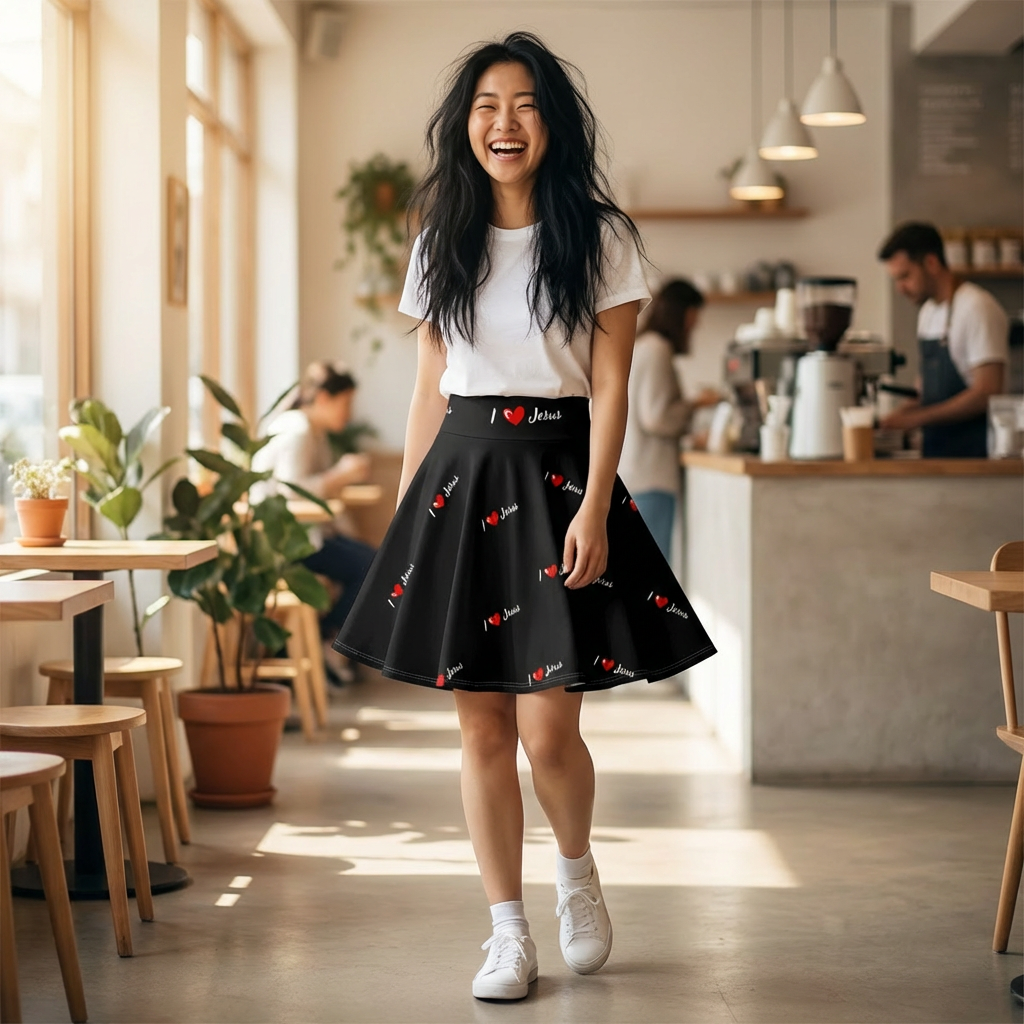 I  Heart Jesus Skirt — Women's Black Christian Faith Flared Skirt
