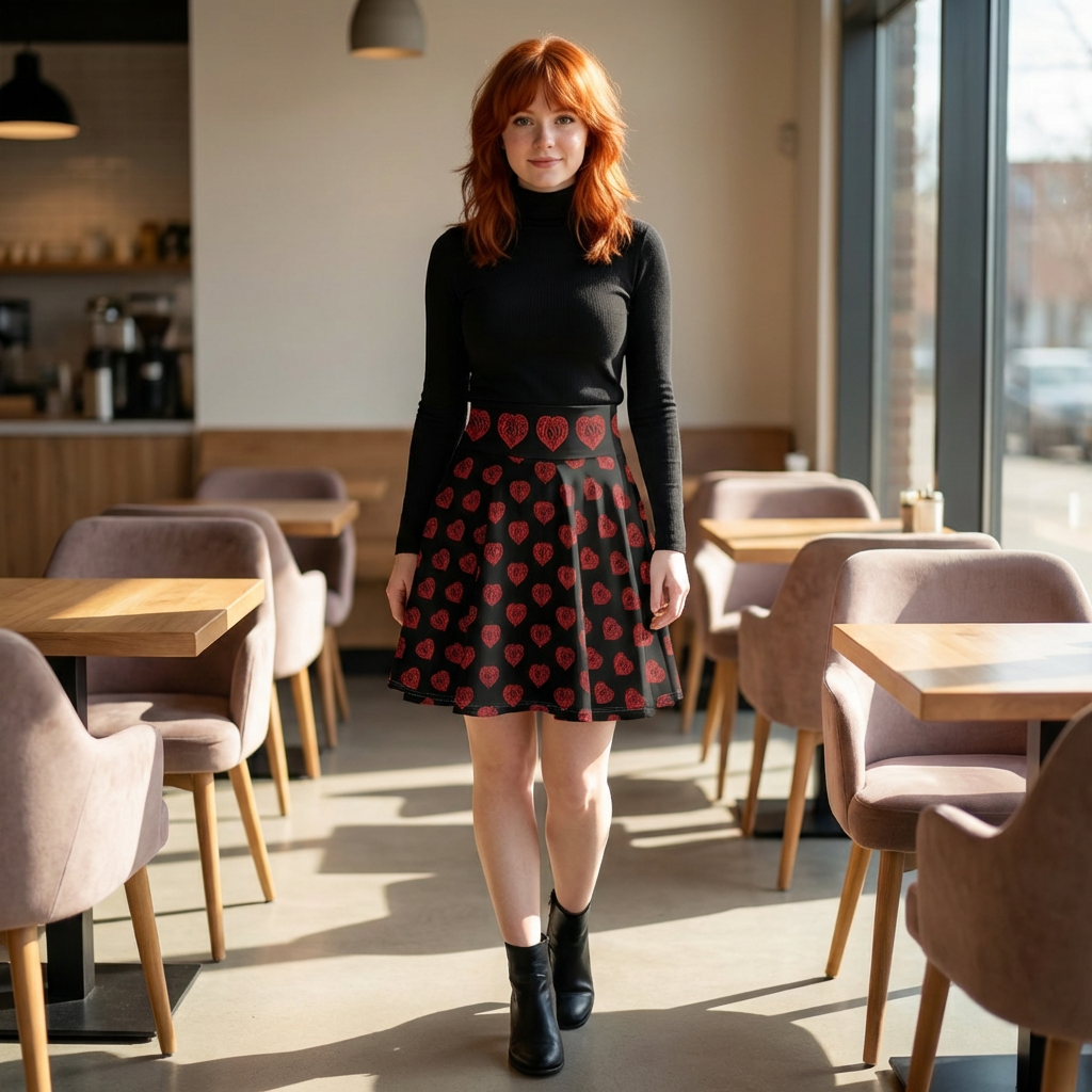 Jesus Heart Skater Skirt — Red Heart Pattern Christian Skirt