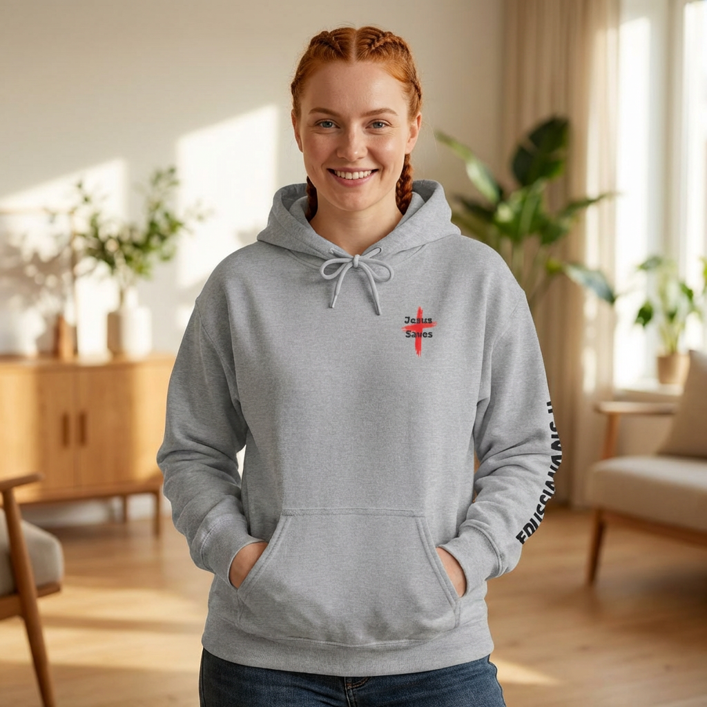 Saved By Grace Hoodie — Christian Cross Faith Pullover