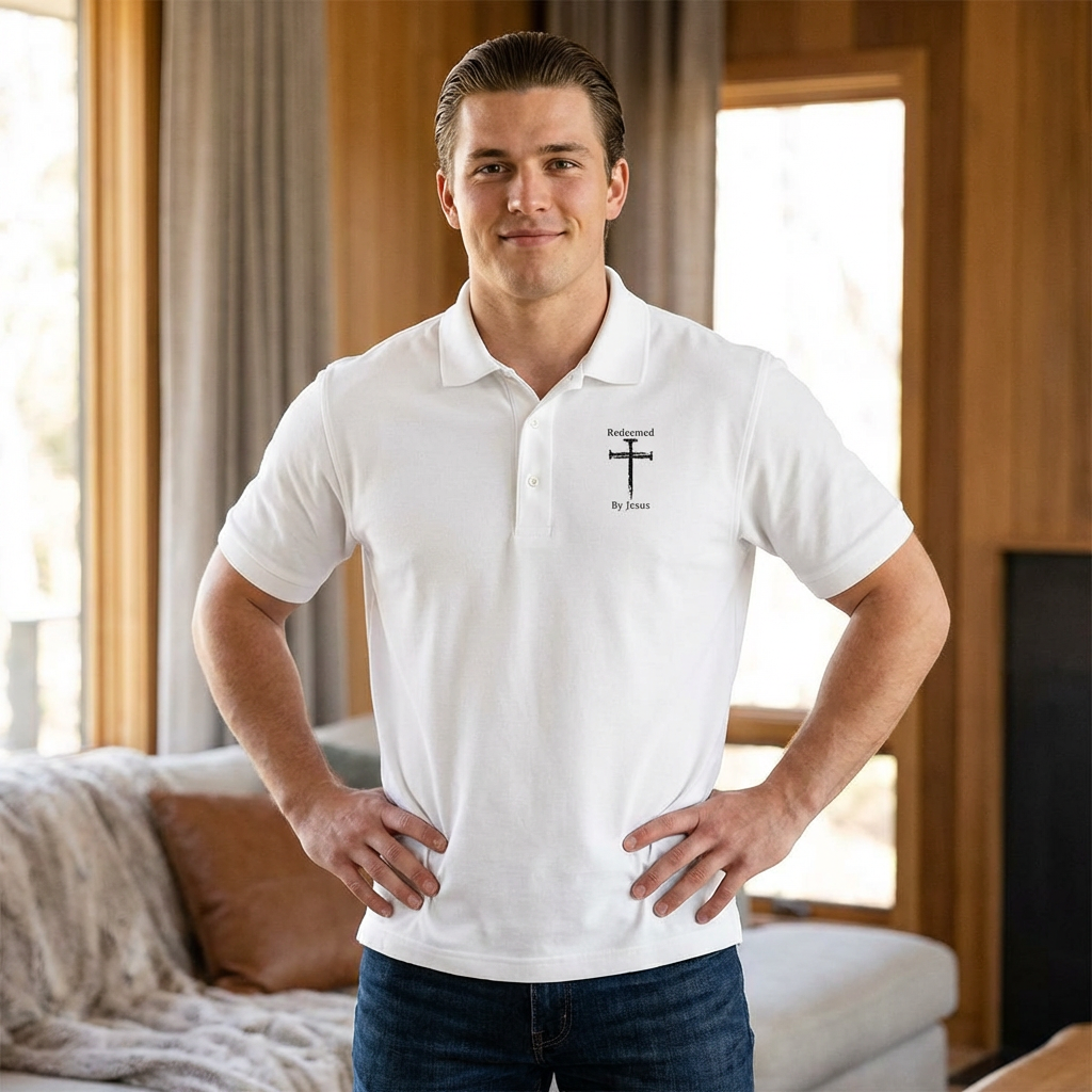 Embroidered Cross Polo Shirt — Faith-Inspired Men's Logo Polo