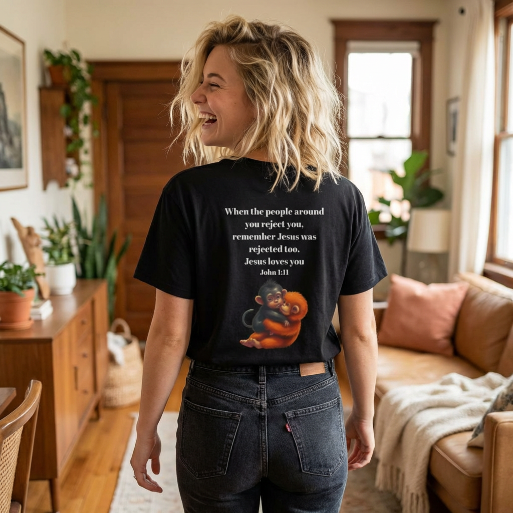 Christian Faith T-Shirt — "When the people around you reject you… Jesus loves you" Graphic Tee
