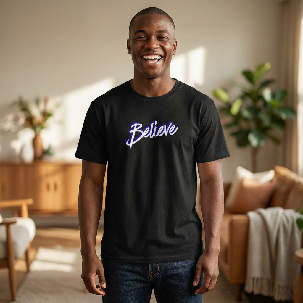 Believe Script Tee — Christian Faith Graphic T‑Shirt (Believe in the Lord Jesus)