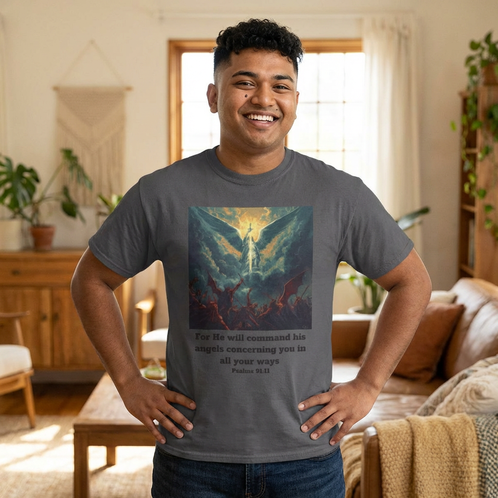 Psalm 91 Angel Tee — 'For He Will Command His Angels Concerning You' Christian Graphic T-Shirt