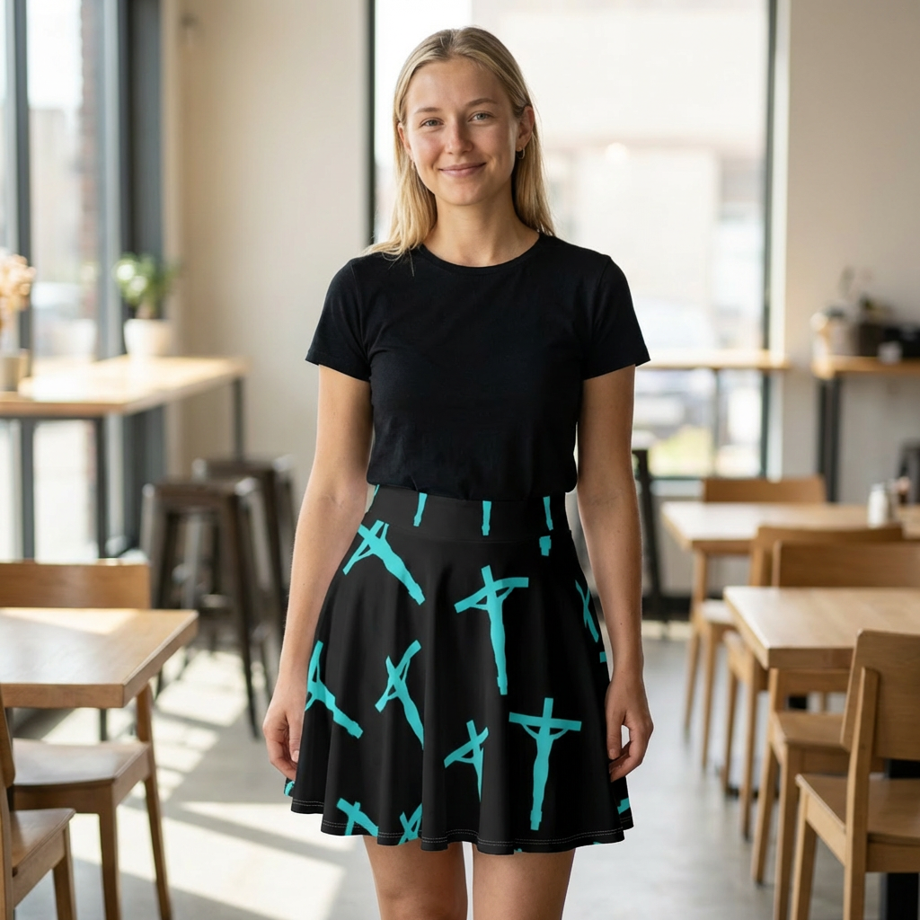 Crucifix Pattern Skirt — Lagoon Blue Cross Graphic AOP