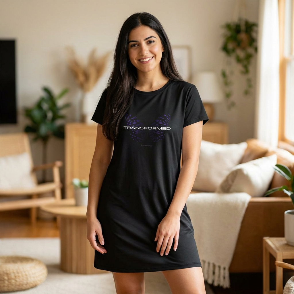 Transformed Butterfly T-Shirt Dress — Black Graphic AOP Dress