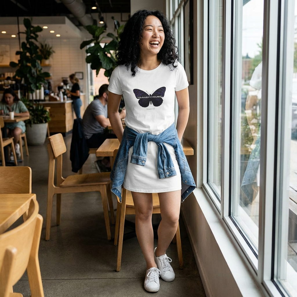 Butterfly 'Transform' T-Shirt Dress — Feminine Butterfly Graphic Tee Dress