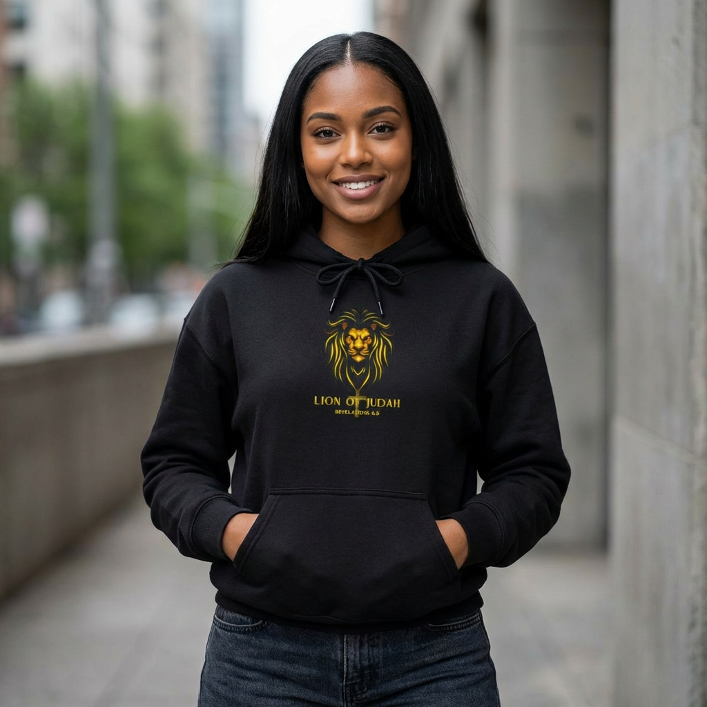 Lion of Judah Hoodie — Gold Lion Graphic Christian Sweatshirt