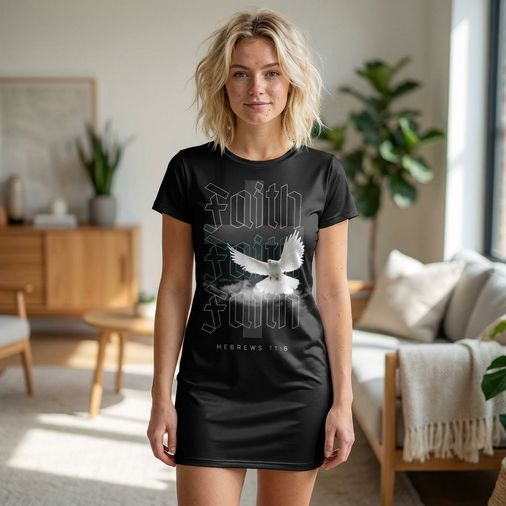 Faith Dove T-Shirt Dress — Hebrews 11:6 Christian Graphic Dress