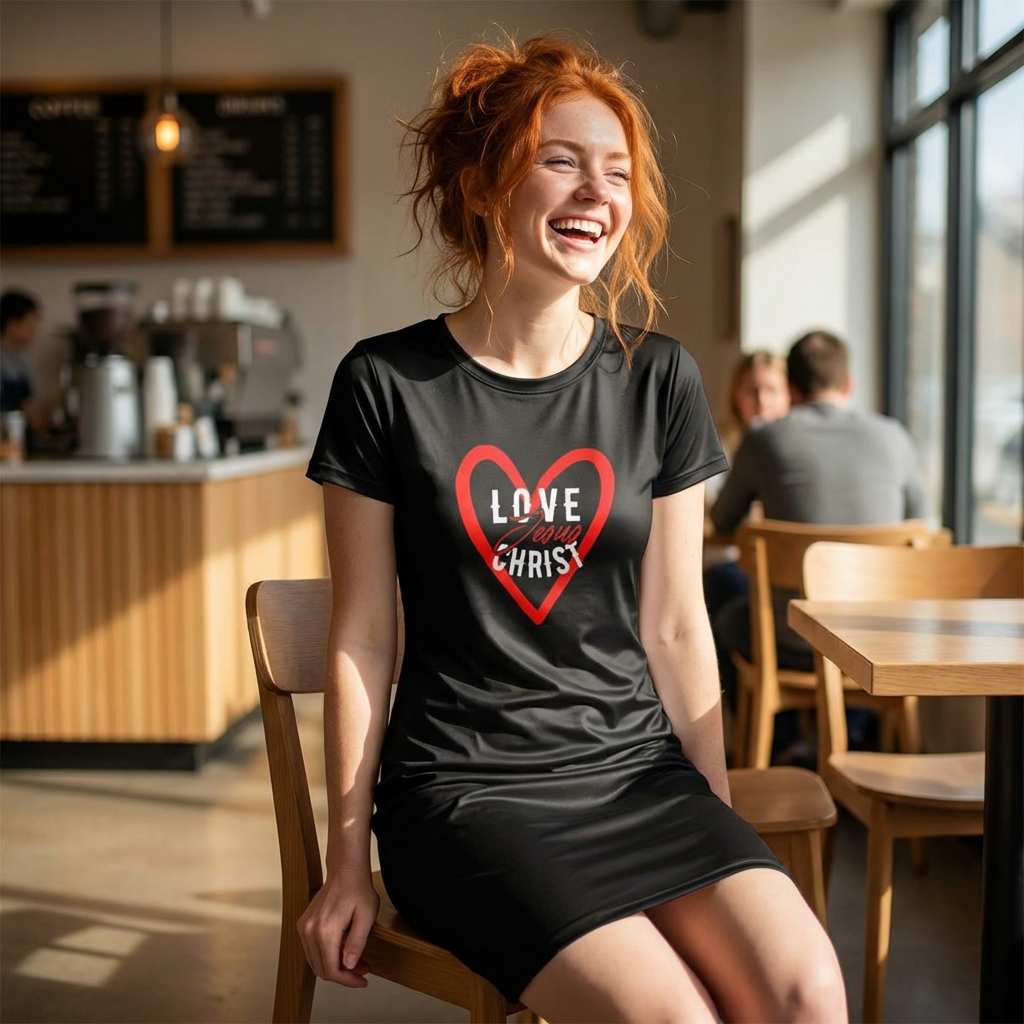 Love Jesus Christ Heart Graphic T‑Shirt Dress